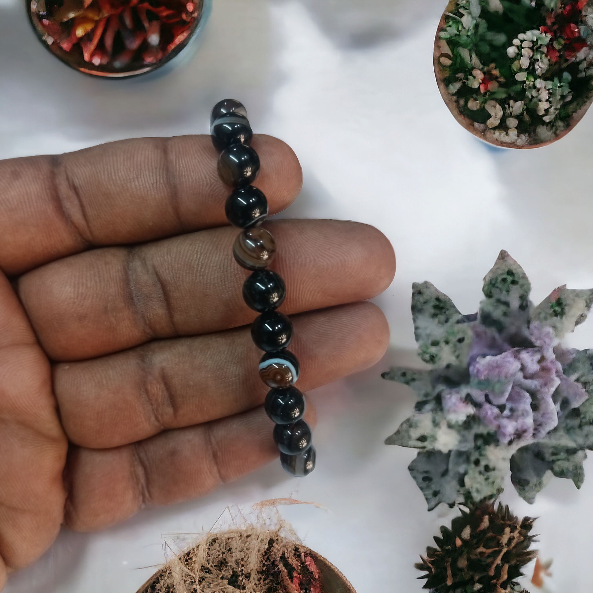 Sulemani Hakik Bracelet Natural Original Crystal Certified Real Stone Stylish for Men Women Boy Girl Unisex 8mm Beads Stretchable Brand : Rocksmins
