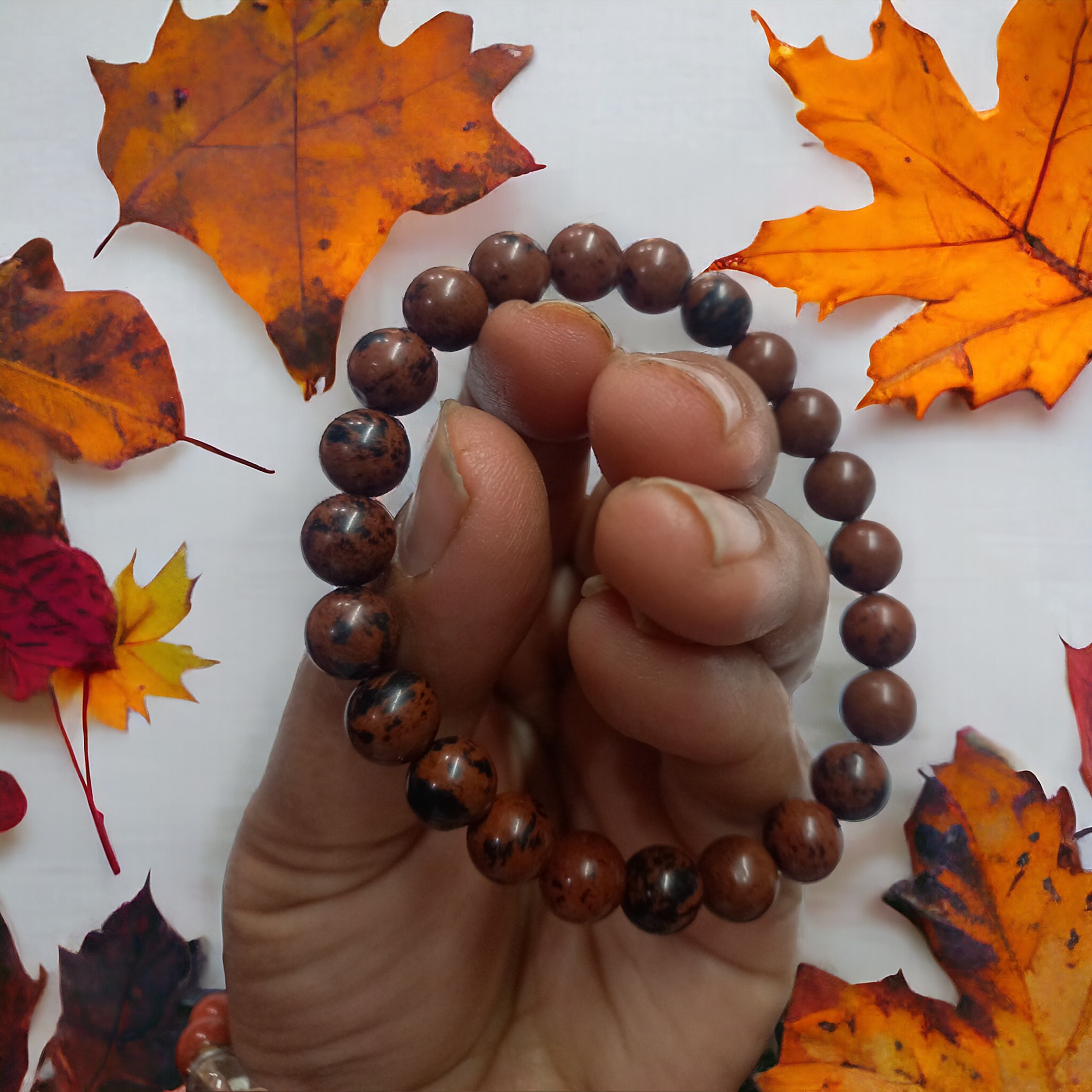 Mahogany Obsidian Bracelet Natural Original Crystal Certified Real Stone Stylish for Men Women Boy Girl Unisex 8mm Beads Stretchable Brand : Rocksmins