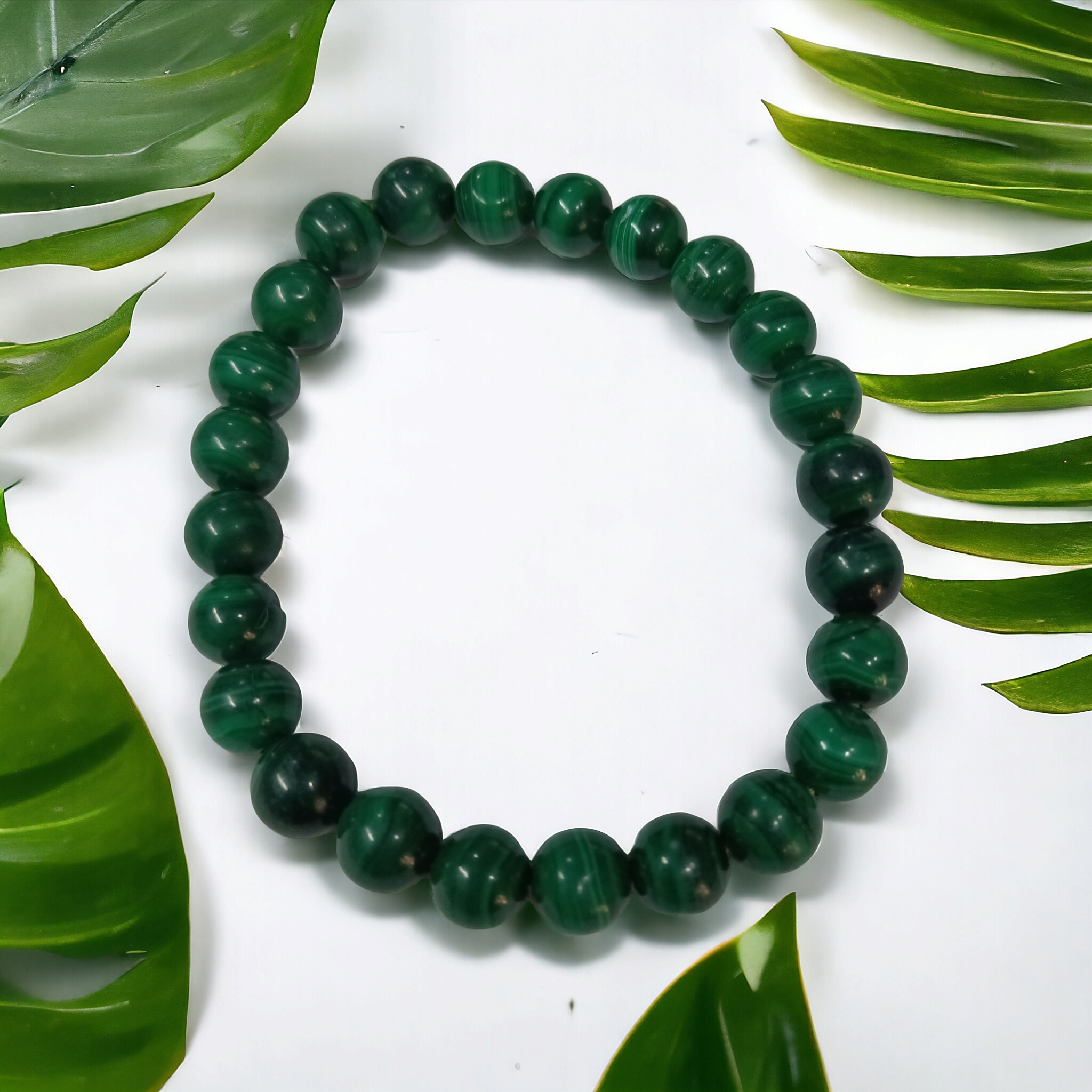 Malachite Green Bracelet Natural Original Crystal Certified Real Stone Stylish for Men Women Boy Girl Unisex 8mm Beads Stretchable Brand : Rocksmins