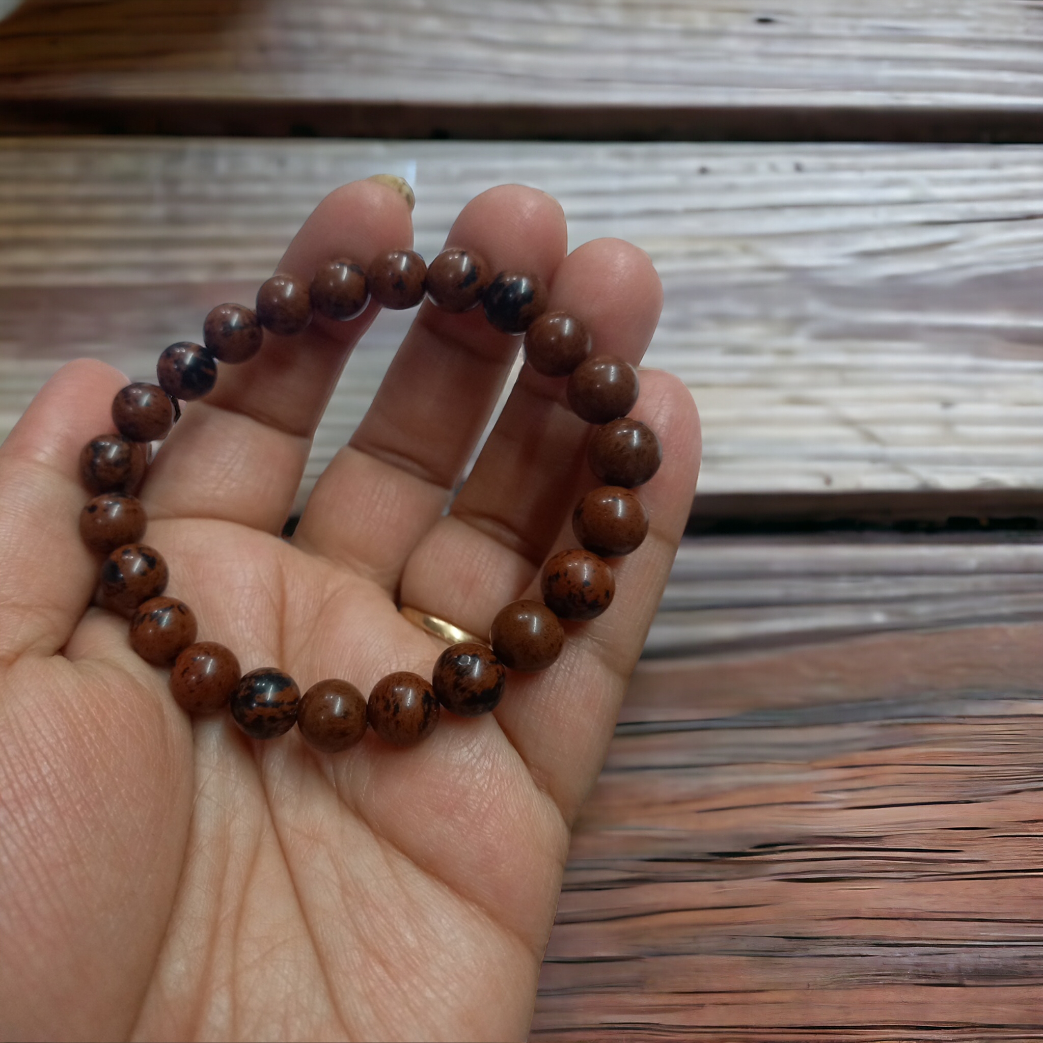 Mahogany Obsidian Bracelet Natural Original Crystal Certified Real Stone Stylish for Men Women Boy Girl Unisex 8mm Beads Stretchable Brand : Rocksmins