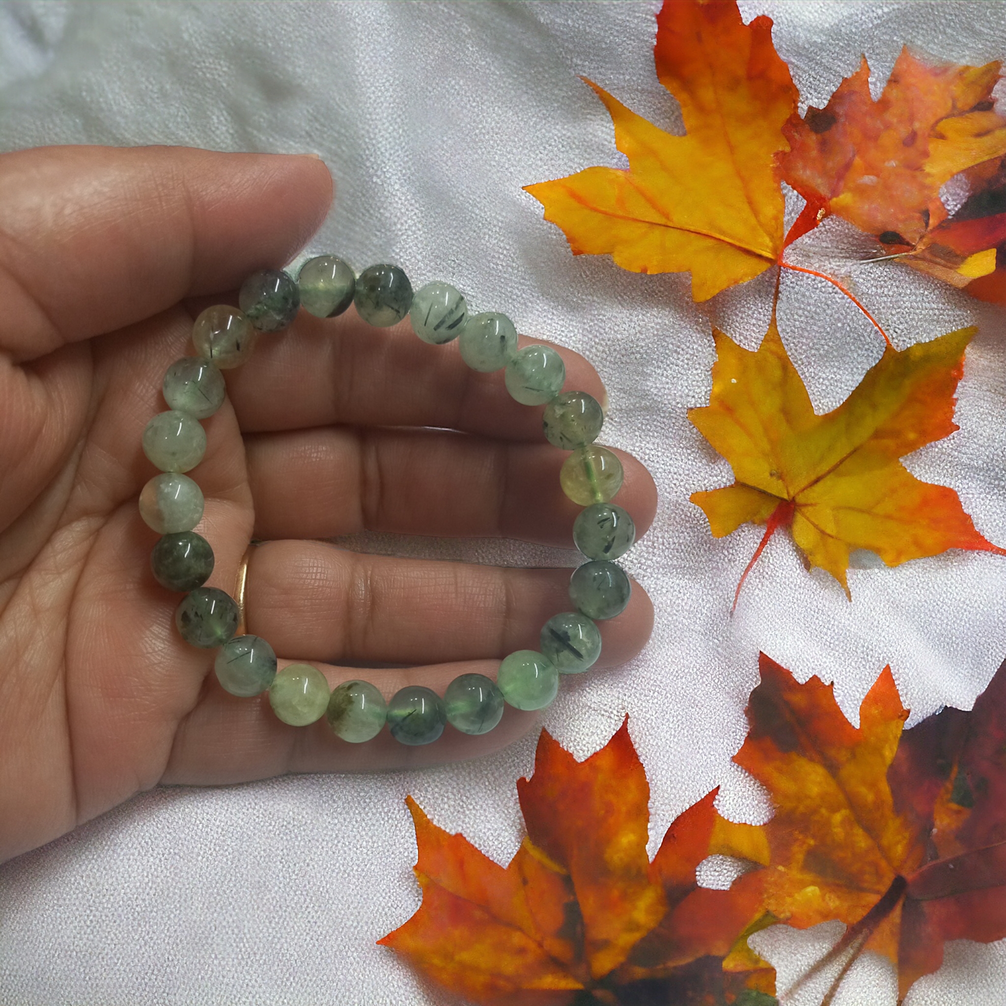 Prehnite Bracelet Natural Original Crystal Certified Real Stone Stylish for Men Women Boy Girl Unisex 8mm Beads Stretchable Brand : Rocksmins