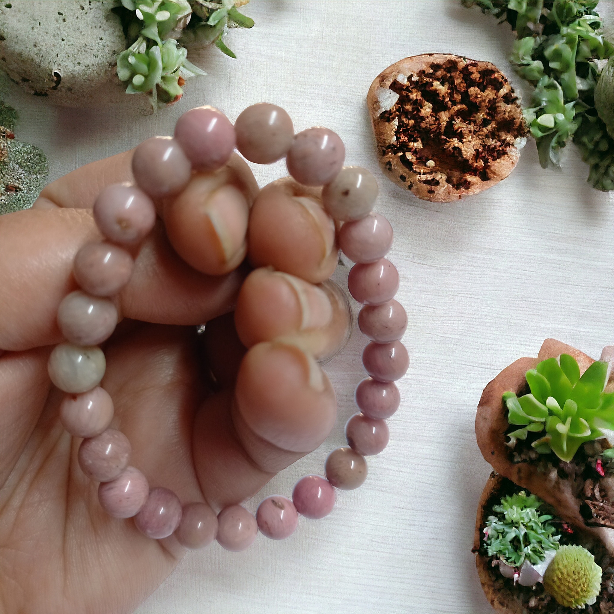 Rhodochrosite Bracelet Natural Original Crystal Certified Real Stone Stylish for Men Women Boy Girl Unisex 8mm Beads Stretchable Brand : Rocksmins
