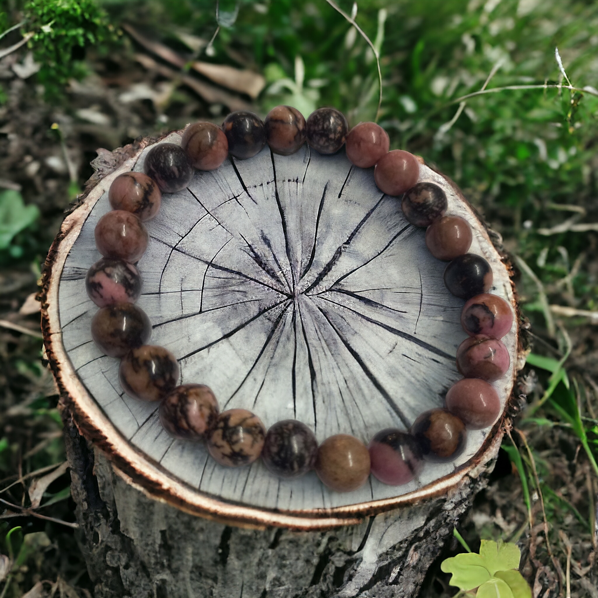 Rhodonite Bracelet Natural Original Crystal Certified Real Stone Stylish for Men Women Boy Girl Unisex 8mm Beads Stretchable Brand : Rocksmins