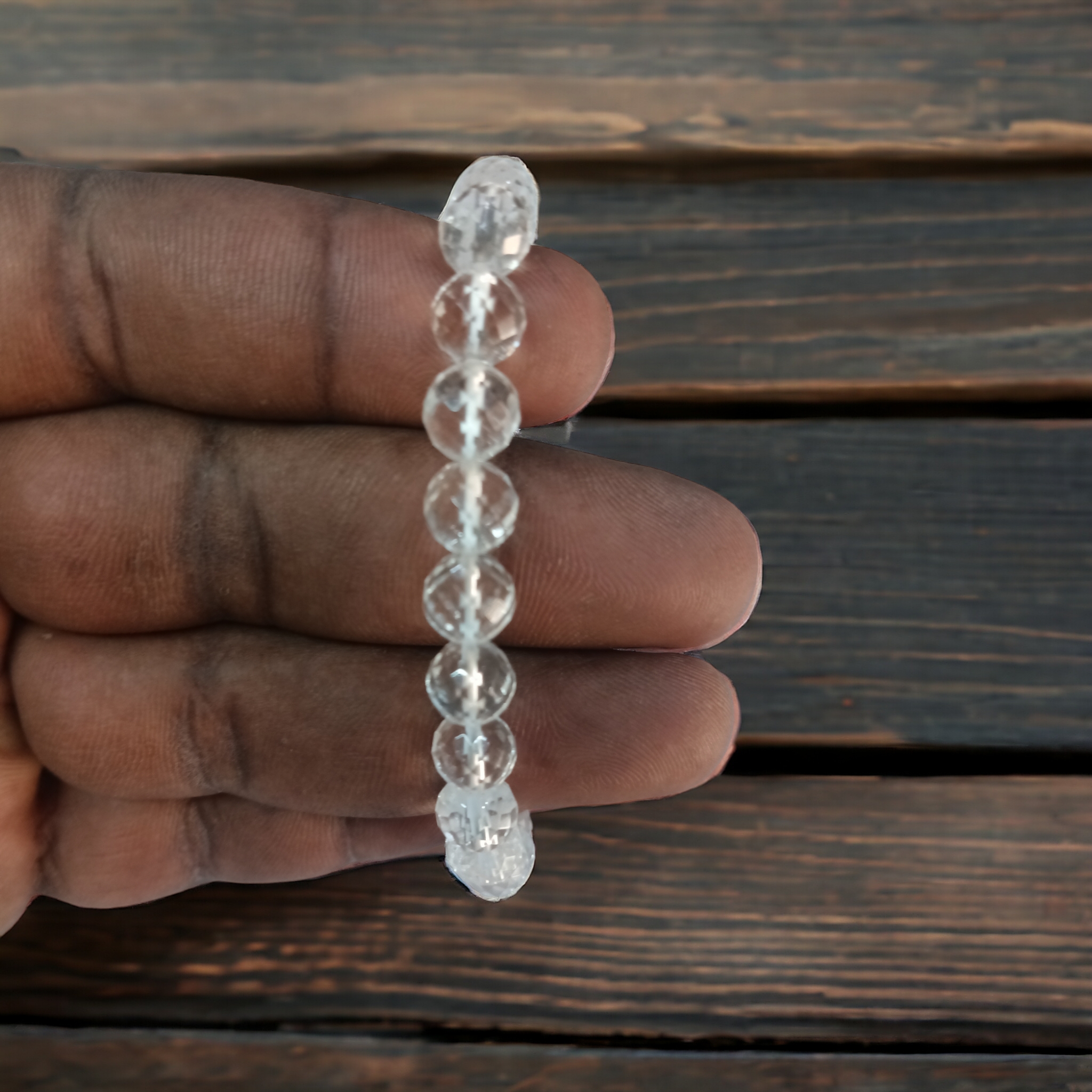 Quartz Clear Diamond Cut Bracelet Natural Original Crystal Certified Real Stone Stylish for Men Women Boy Girl Unisex 8mm Beads Stretchable Brand : Rocksmins