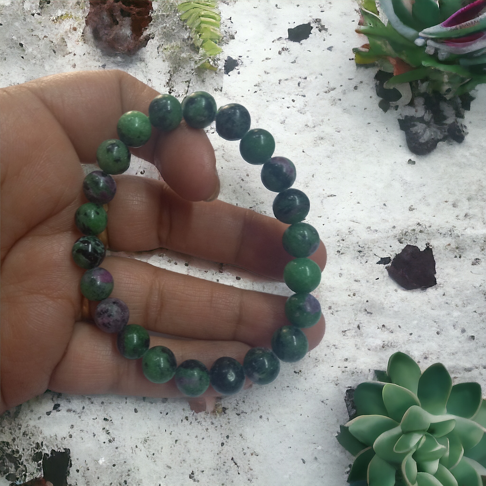 Ruby Zoisite Bracelet Natural Original Crystal Certified Real Stone Stylish for Men Women Boy Girl Unisex 8mm Beads Stretchable Brand : Rocksmins