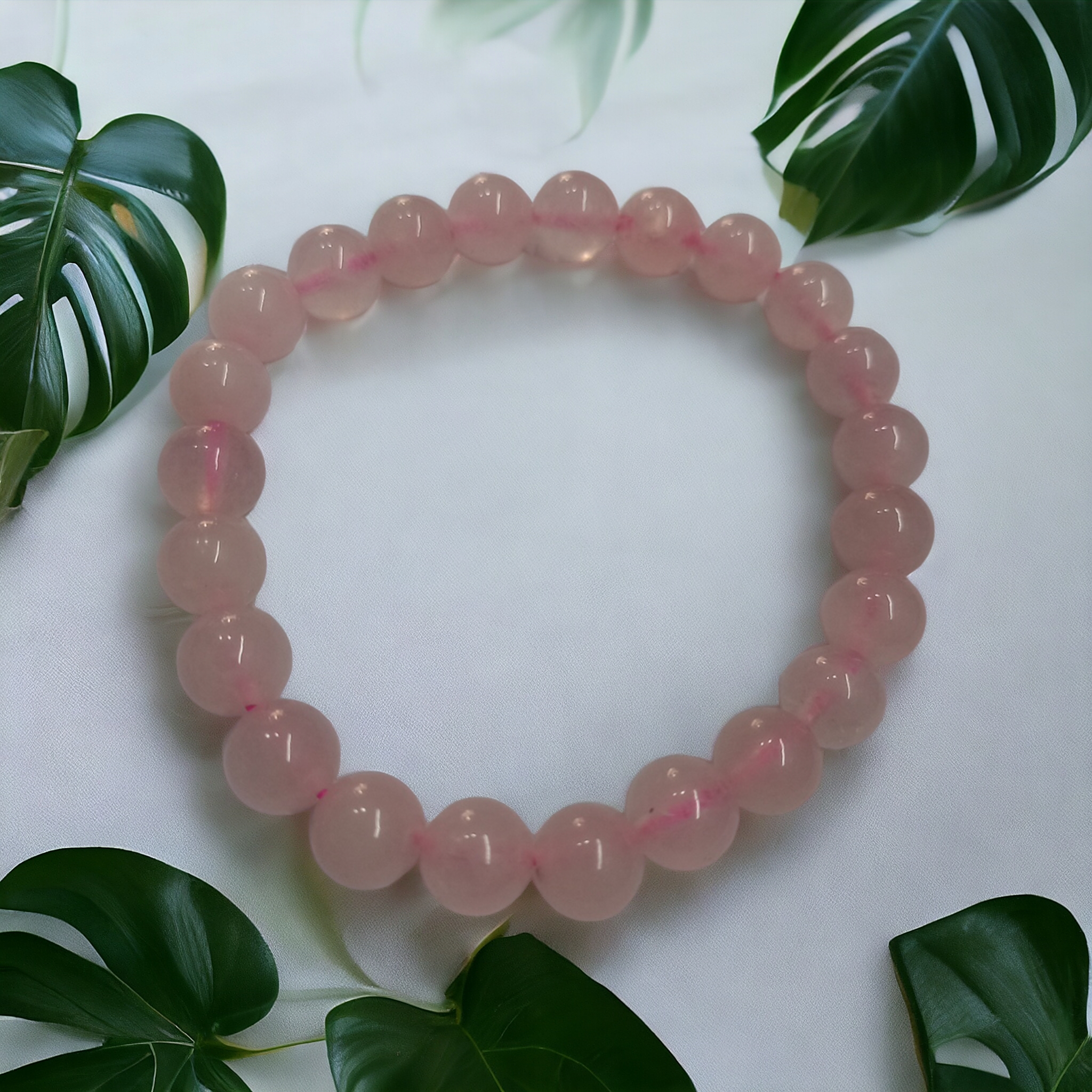 Rose Quartz Bracelet Natural Original Crystal Certified Real Stone Stylish for Men Women Boy Girl Unisex 8mm Beads Stretchable Brand : Rocksmins