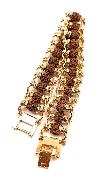 Rudraksha Gold Plated Bracelet Natural Original Rudraksha Certified Real 5 Mukhi Rudraksha Bracelet Stylish for Men Women Boy Girl Unisex 8mm Beads Stretchable  Brand : Rocksmins