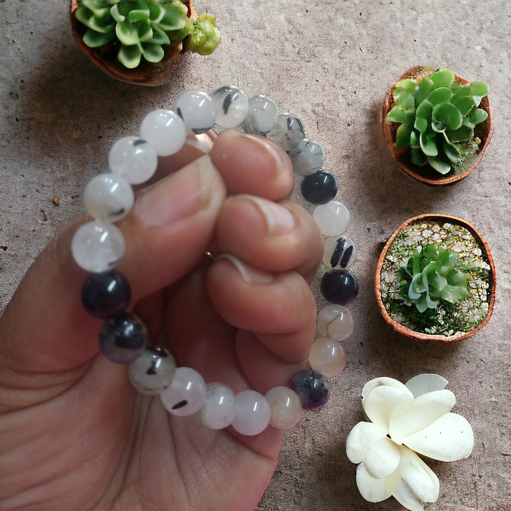 Rutile Black Bracelet Natural Original Crystal Certified Real Stone Stylish for Men Women Boy Girl Unisex 8mm Beads Stretchable Brand : Rocksmins