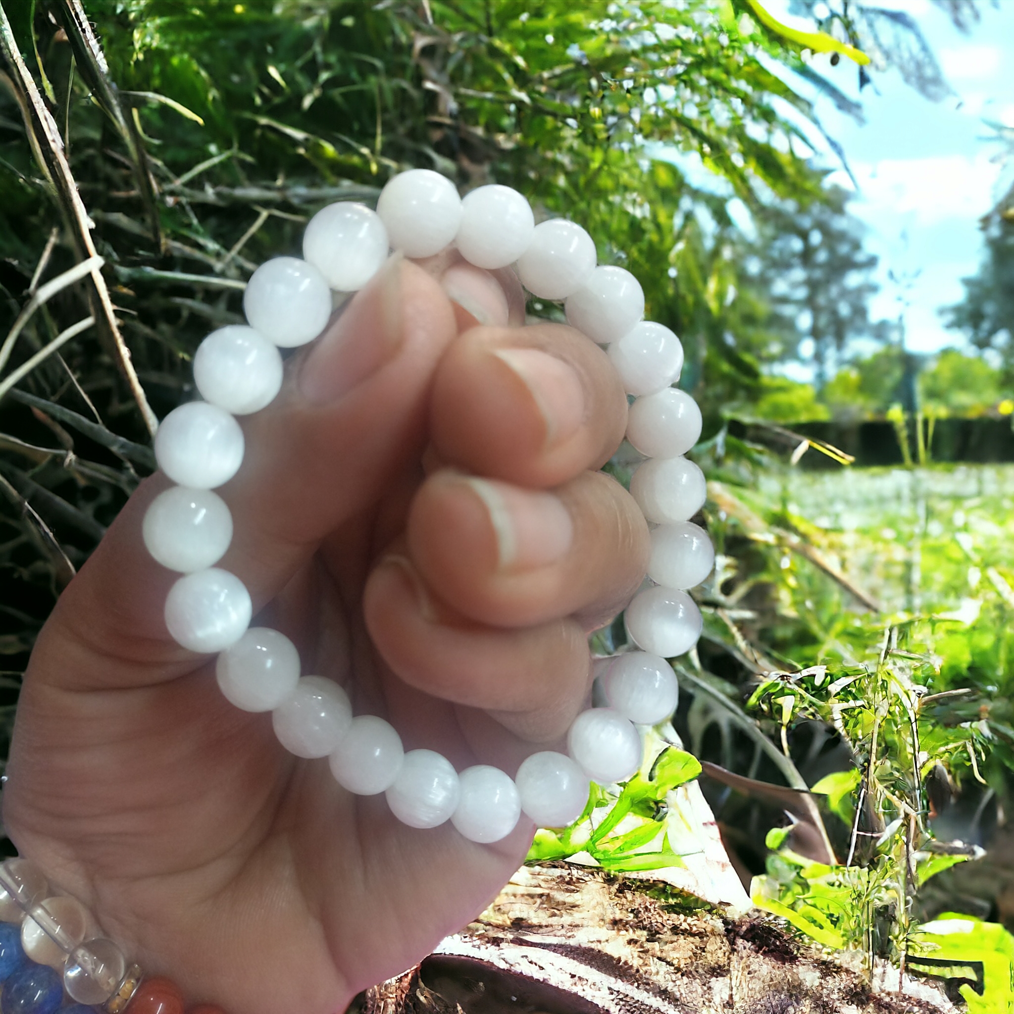 Selenite Bracelet Natural Original Crystal Certified Real Stone Stylish for Men Women Boy Girl Unisex 8mm Beads Stretchable Brand : Rocksmins