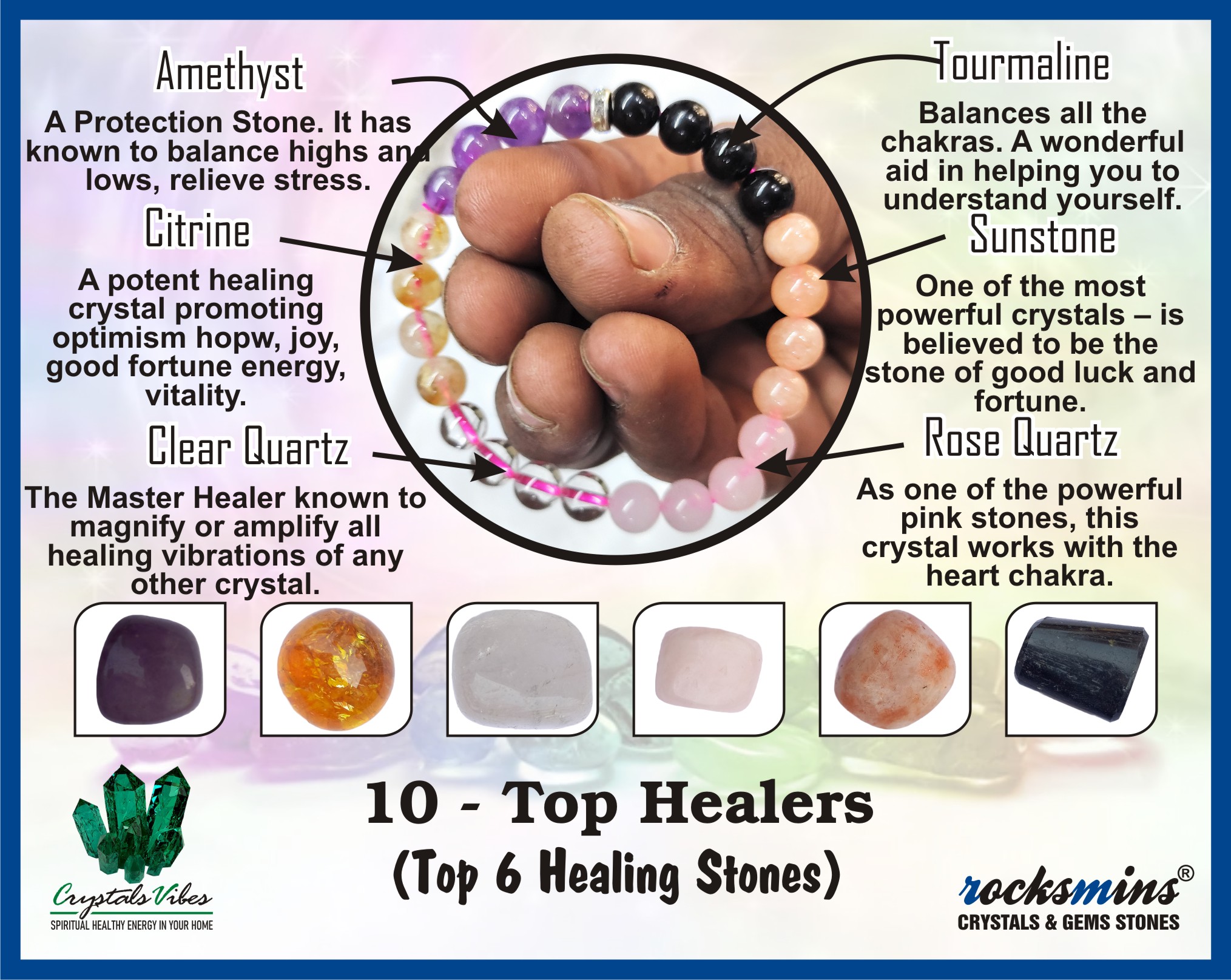 Top Healers Remedies & Intentions Bracelet Natural Made With Original Crystal Stone for Men Women Boy Girl Unisex 8mm Beads Stretchable Brand :- Rocksmins