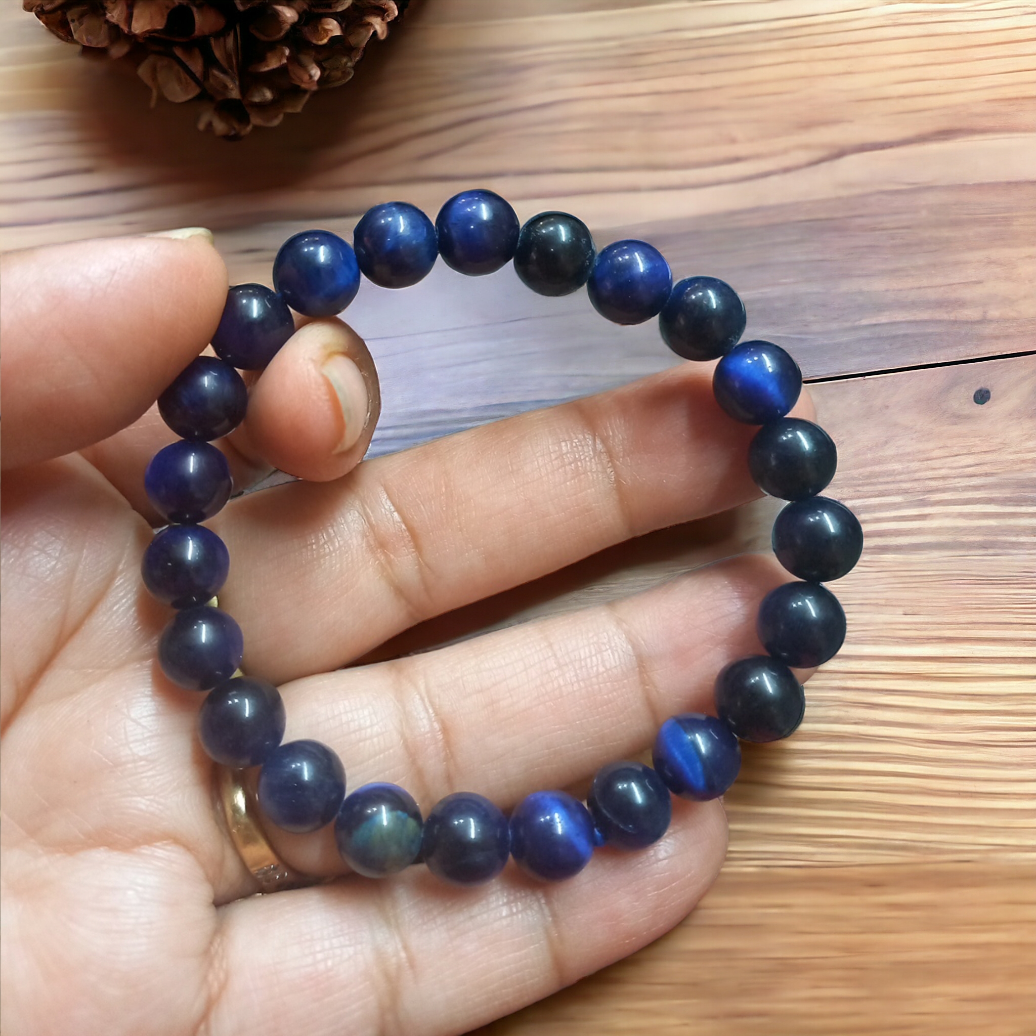 Tiger's Eye Blue Bracelet Natural Original Crystal Certified Real Stone Stylish for Men Women Boy Girl Unisex 8mm Beads Stretchable Brand : Rocksmins