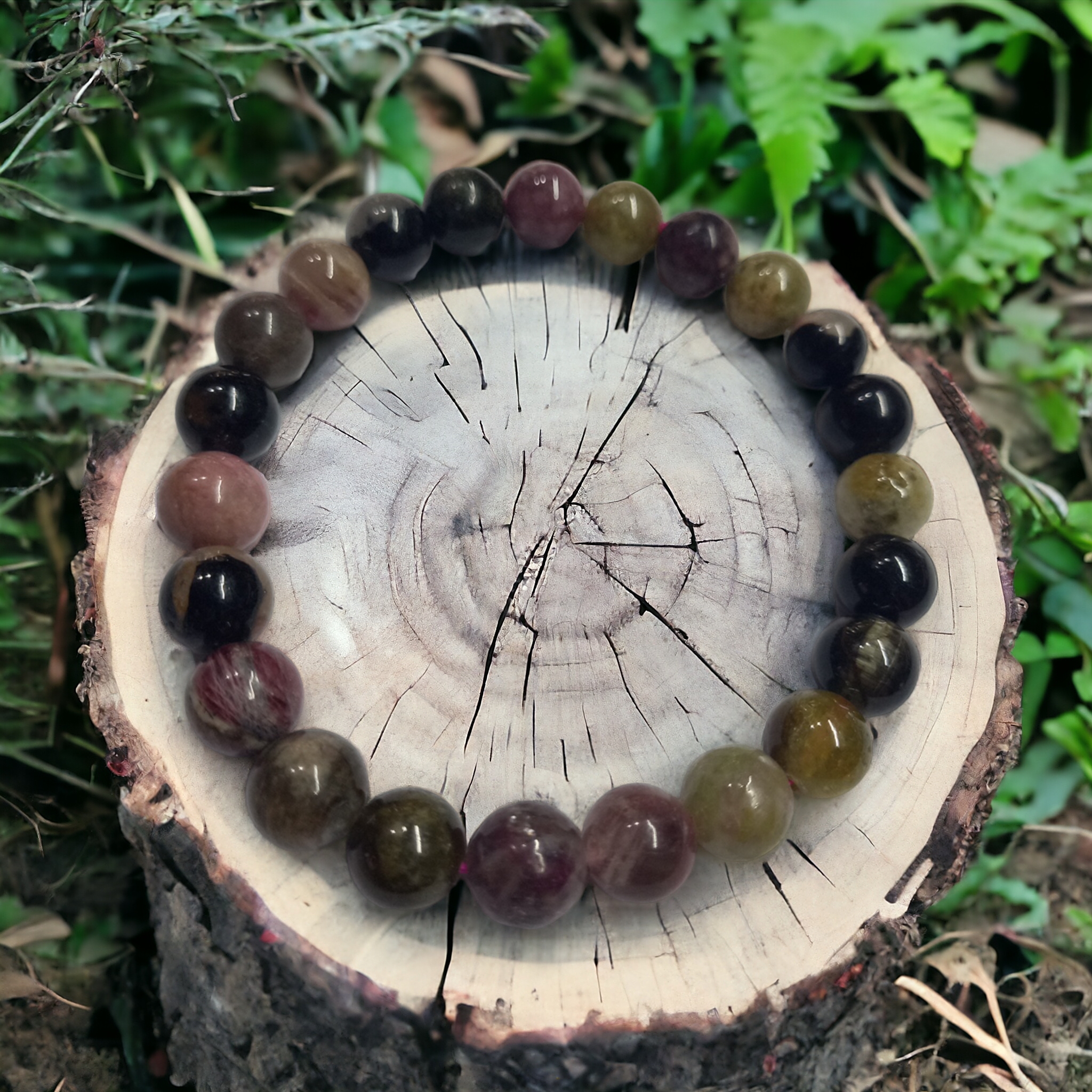 Tourmaline Multi Bracelet Natural Original Crystal Certified Real Stone Stylish for Men Women Boy Girl Unisex 8mm Beads Stretchable Brand : Rocksmins