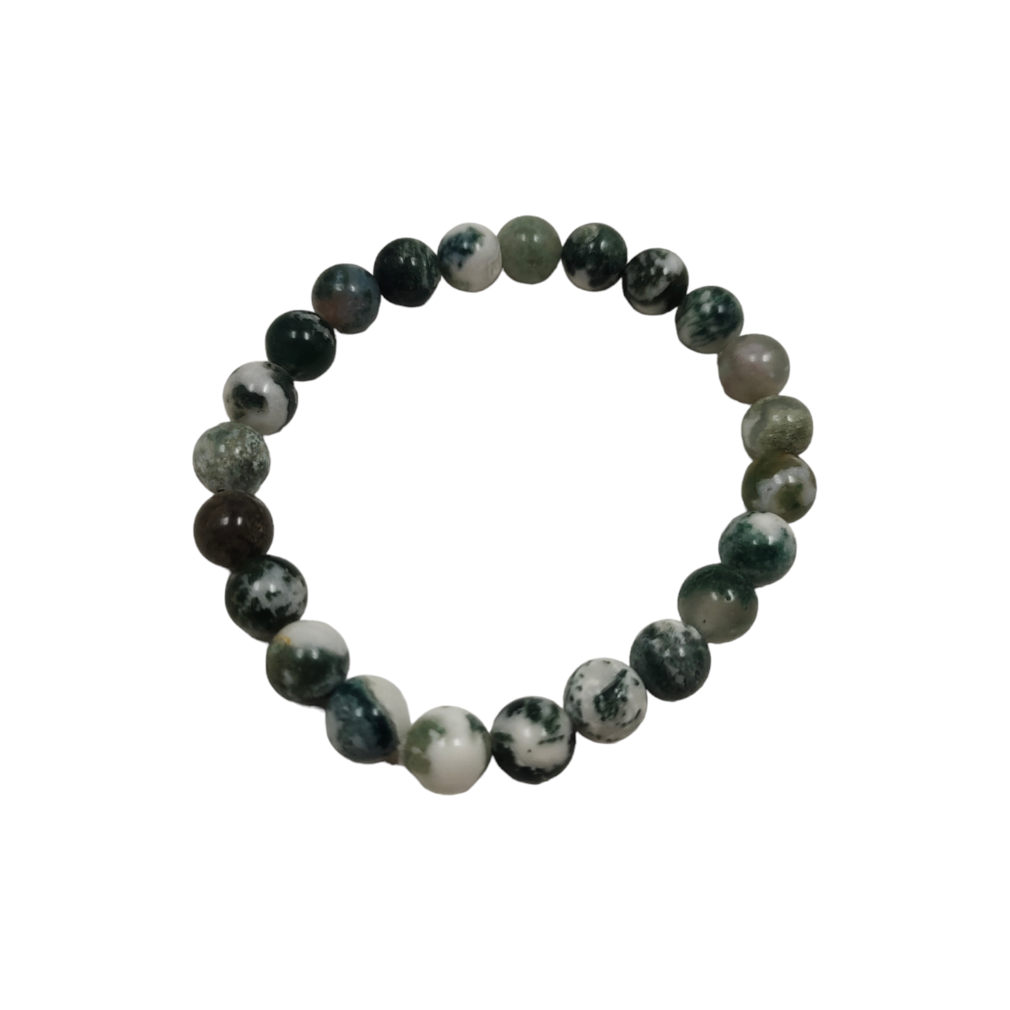 Tree Agate Bracelet Natural Original Crystal Certified Real Stone Stylish for Men Women Boy Girl Unisex 8mm Beads Stretchable Brand : Rocksmins