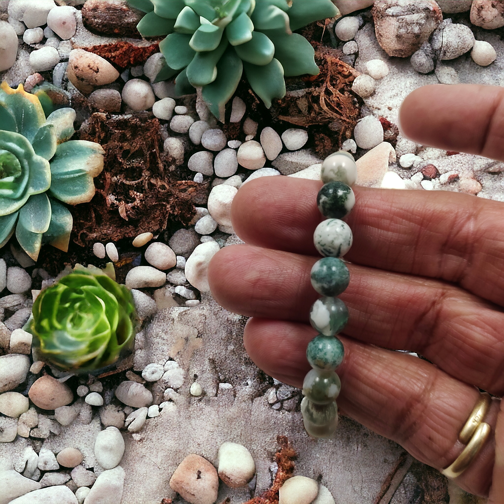 Tree Agate Bracelet Natural Original Crystal Certified Real Stone Stylish for Men Women Boy Girl Unisex 8mm Beads Stretchable Brand : Rocksmins