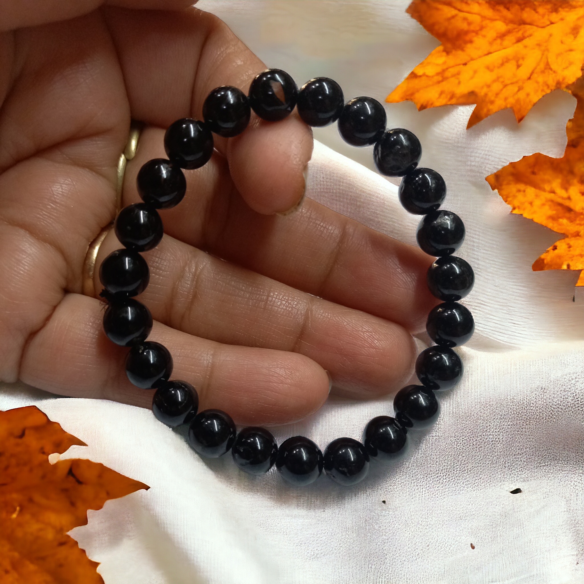 Tourmaline Black Bracelet Natural Original Crystal Certified Real Stone Stylish for Men Women Boy Girl Unisex 8mm Beads Stretchable Brand : Rocksmins