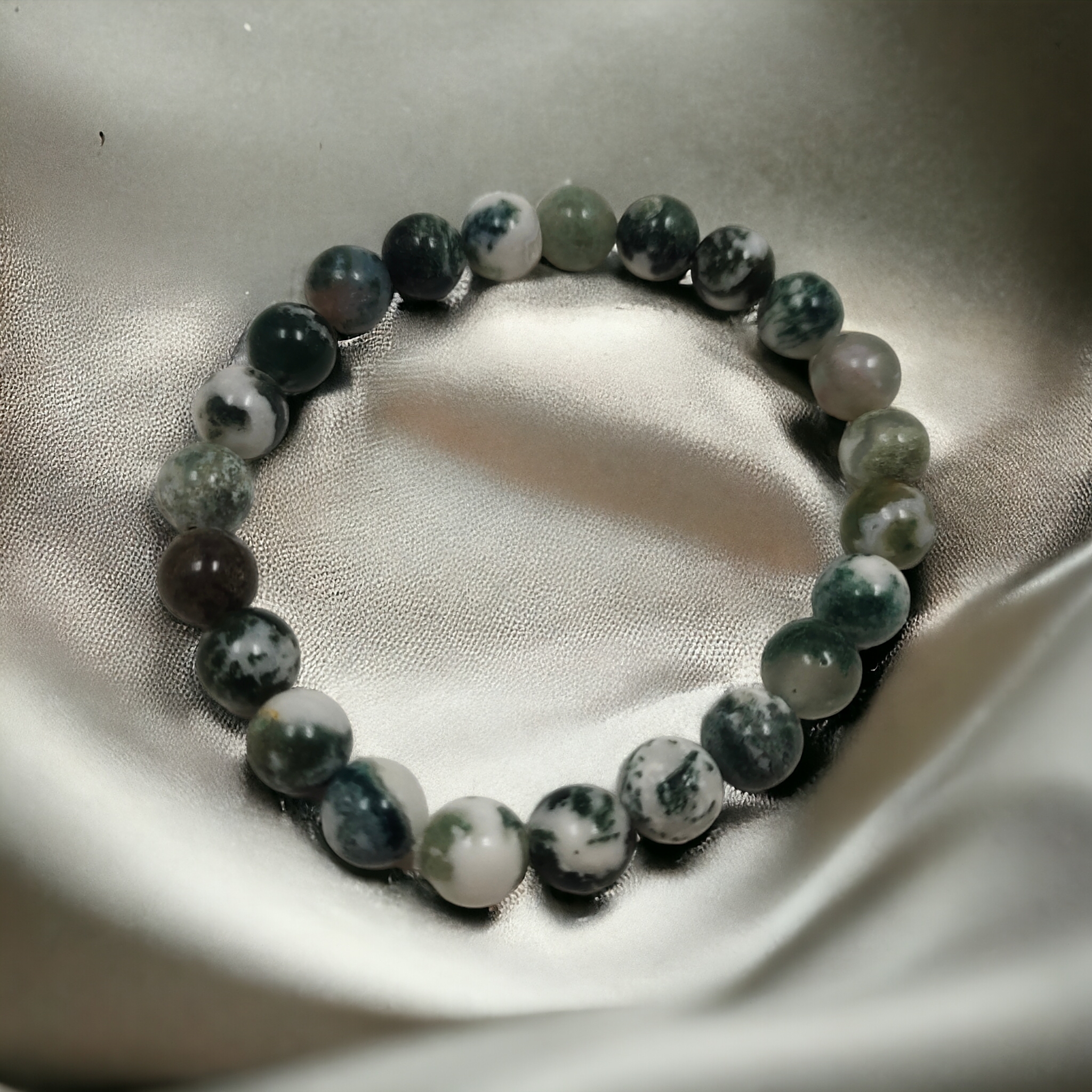 Tree Agate Bracelet Natural Original Crystal Certified Real Stone Stylish for Men Women Boy Girl Unisex 8mm Beads Stretchable Brand : Rocksmins