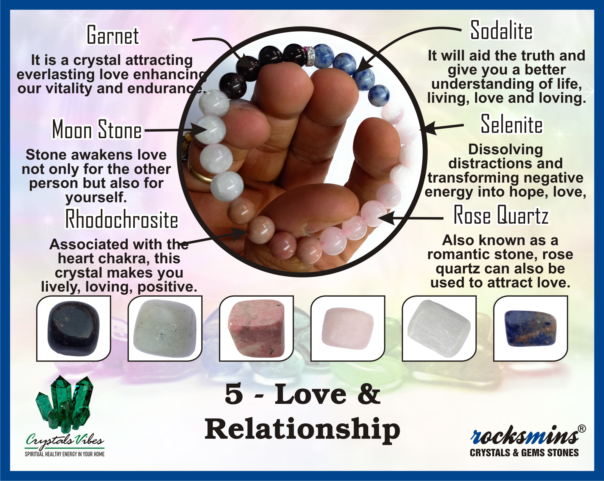 Love & Relationship Remedies & Intentions Bracelet Natural Made With Original Crystal Stone for Men Women Boy Girl Unisex 8mm Beads Stretchable Brand :- Rocksmins
