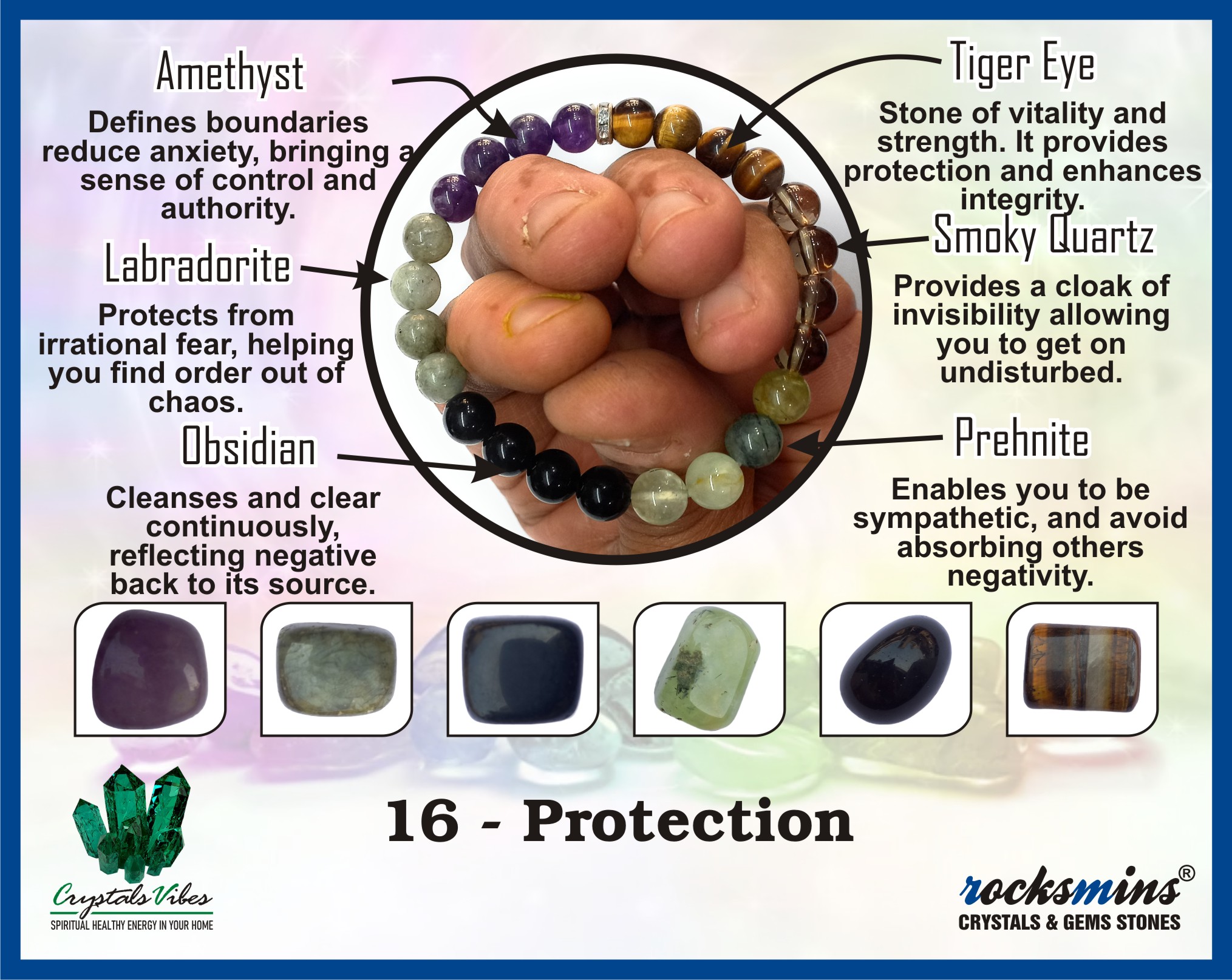 Protection Remedies & Intentions Bracelet Natural Made With Original Crystal Stone for Men Women Boy Girl Unisex 8mm Beads Stretchable Brand :- Rocksmins