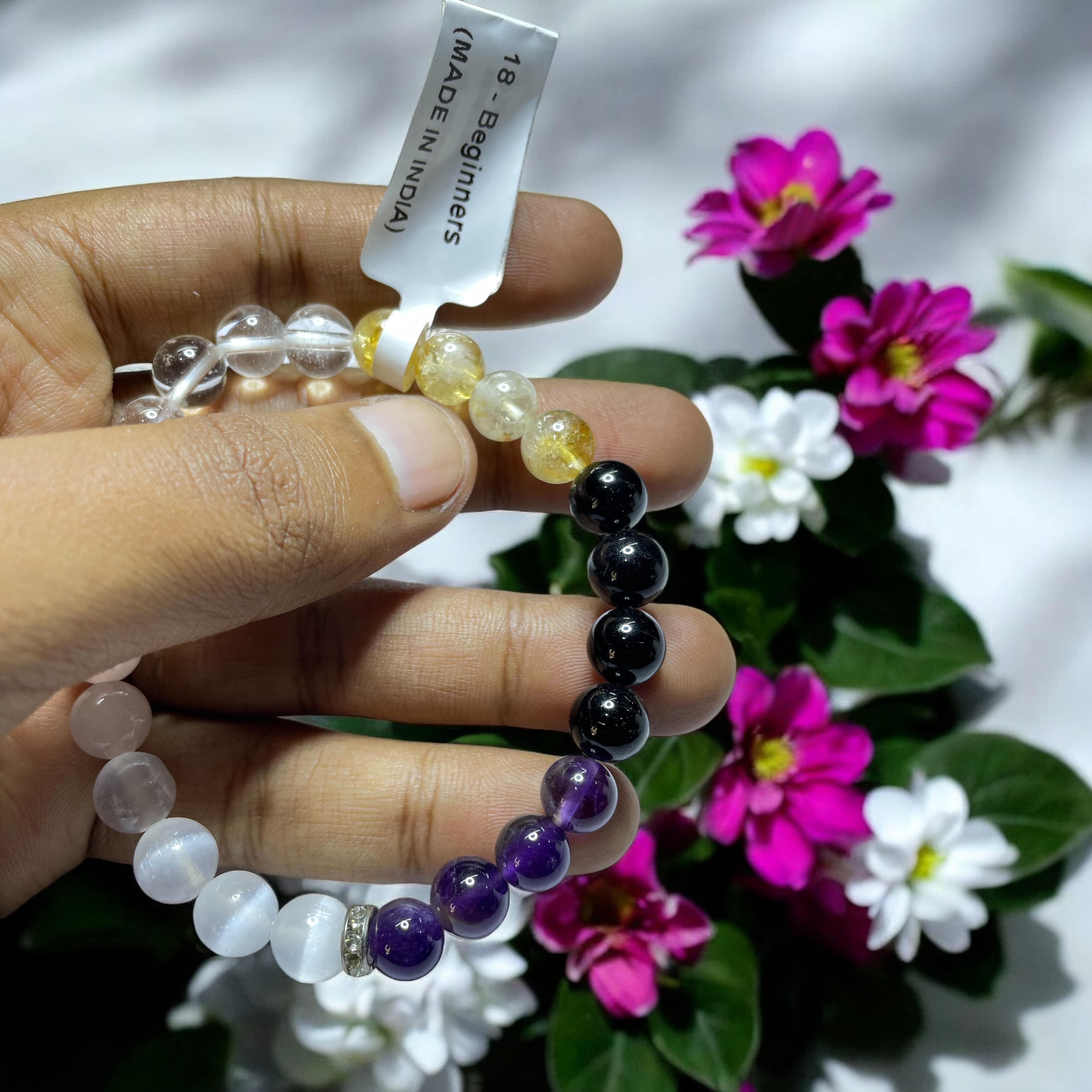 Beginners Remedies & Intentions Bracelet Natural Made With Original Crystal Stone for Men Women Boy Girl Unisex 8mm Beads Stretchable Brand :- Rocksmins