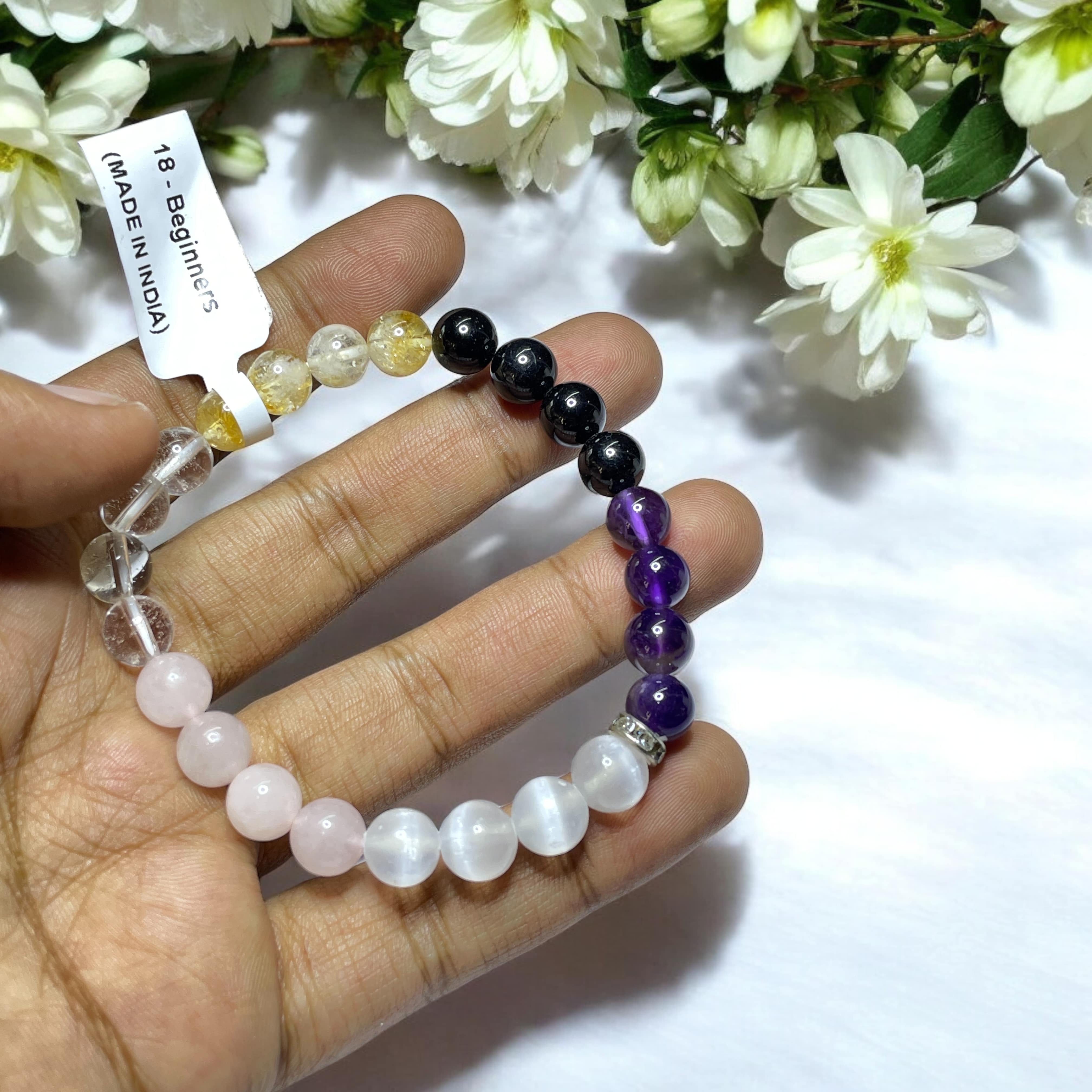 Beginners Remedies & Intentions Bracelet Natural Made With Original Crystal Stone for Men Women Boy Girl Unisex 8mm Beads Stretchable Brand :- Rocksmins