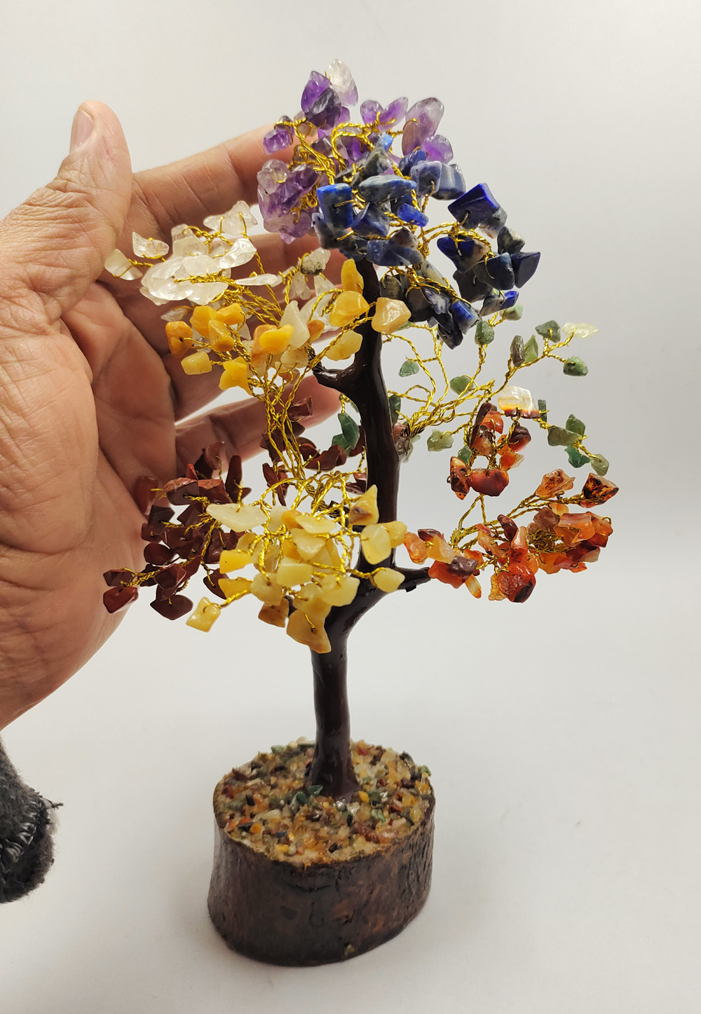 Rocksmins 7 Chakra Crystal Stone 300 Beads Money Tree Bonsai Original Natural Gemstone for Vastu Healing Purpose Good Luck Wealth Room Decor 