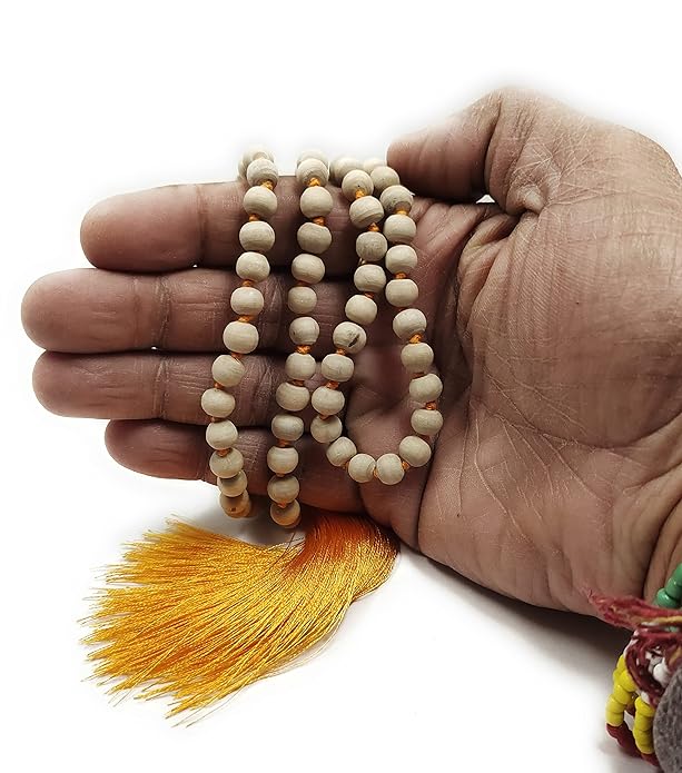 6-8MM Natural Original Exclusive Holy Tulsi/Basil Wood 108+1 Beads & Rosary String for Jaap, Pooja - 6-8 mm Jaap Mala (108) Astrology Wearing in Neck/Holding Men Women Boys Girls Meditation