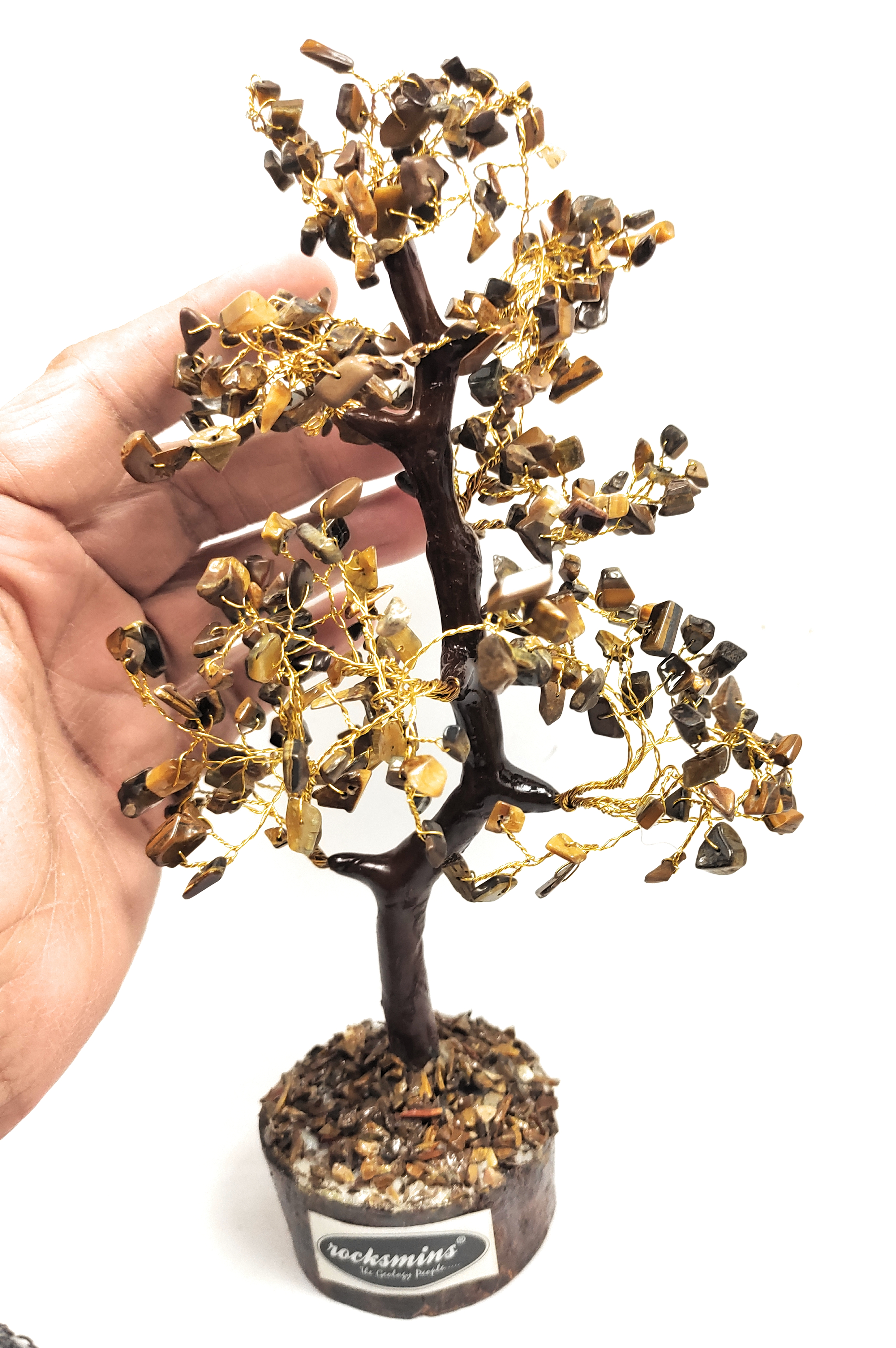 Tiger's Eye Crystal Stone 300 Beads Money Tree Bonsai Original Natural Gemstone for Vastu Healing Purpose Good Luck Wealth Room Decor Brand : Rocksmins