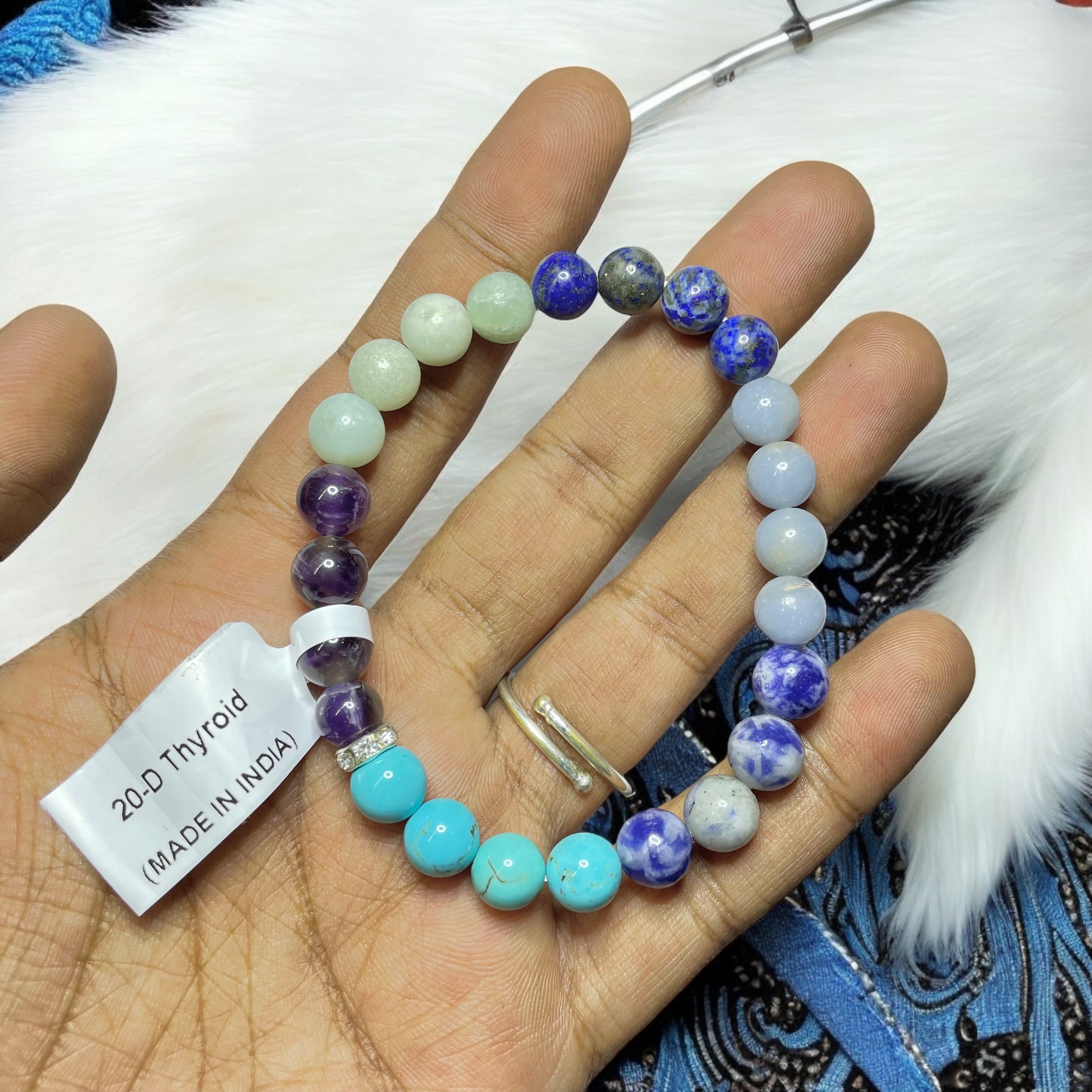 Thyroid Relief Remedies & Intentions Bracelet Natural Made With Original Crystal Stone for Men Women Boy Girl Unisex 8mm Beads Stretchable Brand :- Rocksmins.