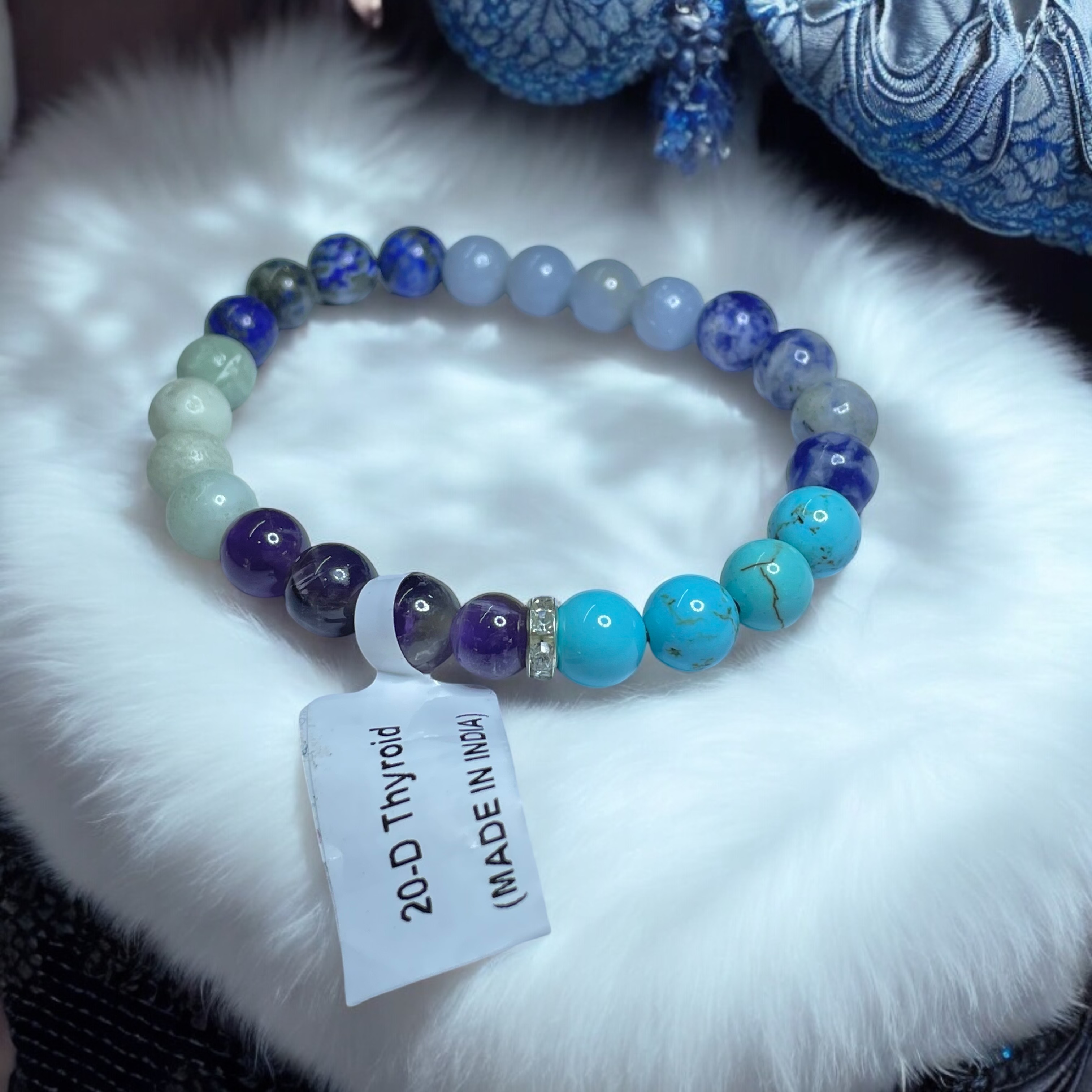 Thyroid Relief Remedies & Intentions Bracelet Natural Made With Original Crystal Stone for Men Women Boy Girl Unisex 8mm Beads Stretchable Brand :- Rocksmins.