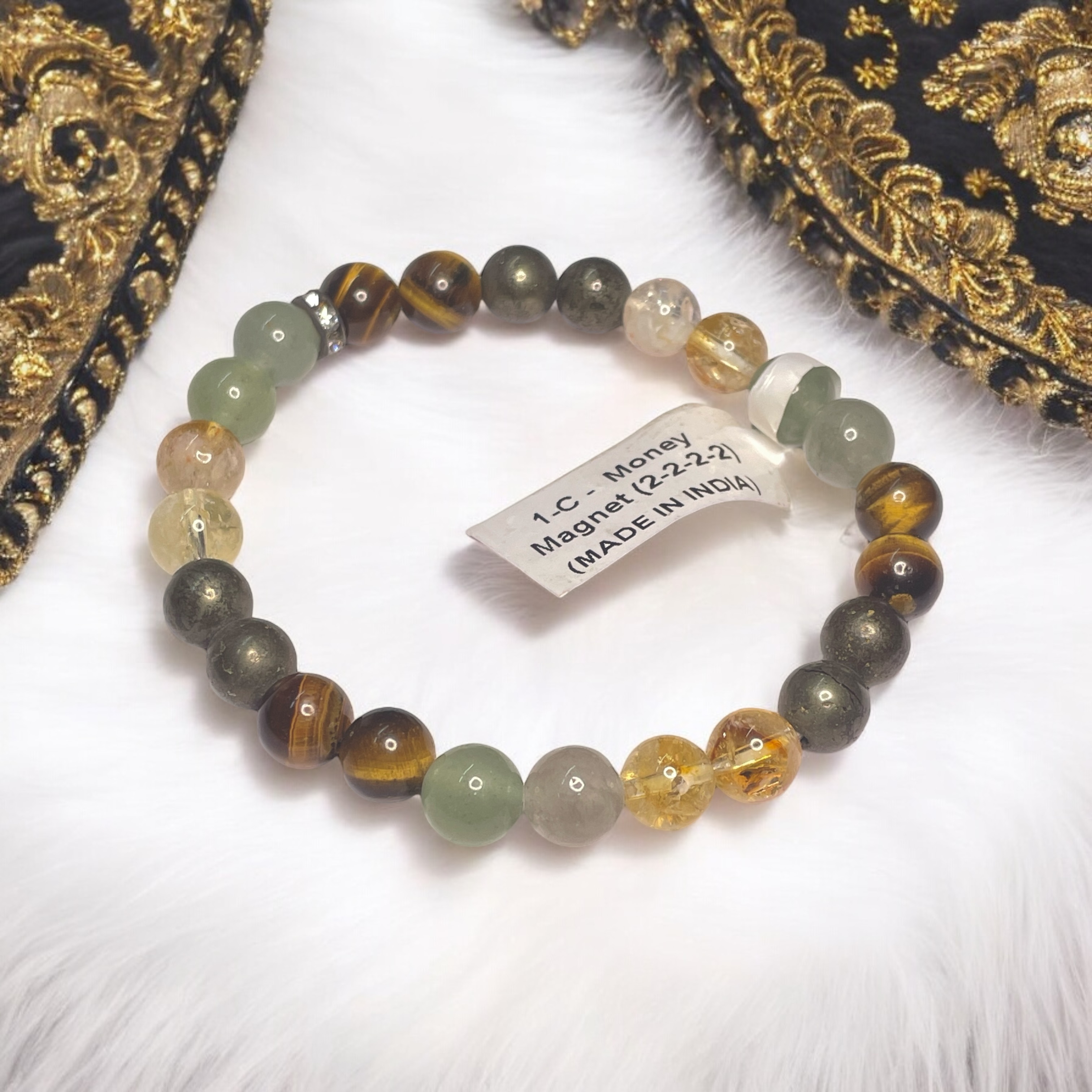 Money Magnet 1-C Remedies & Intentions Bracelet Natural Made With Original Crystal Stone for Men Women Boy Girl Unisex 8mm Beads Stretchable Brand :- Rocksmins