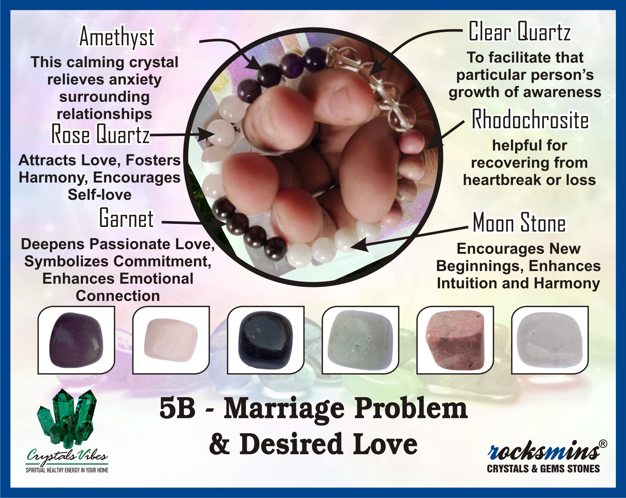 Marriage Problem & Desired Love Remedies & Intentions Bracelet Natural Made With Original Crystal Stone for Men Women Boy Girl Unisex 8mm Beads Stretchable Brand :- Rocksmins