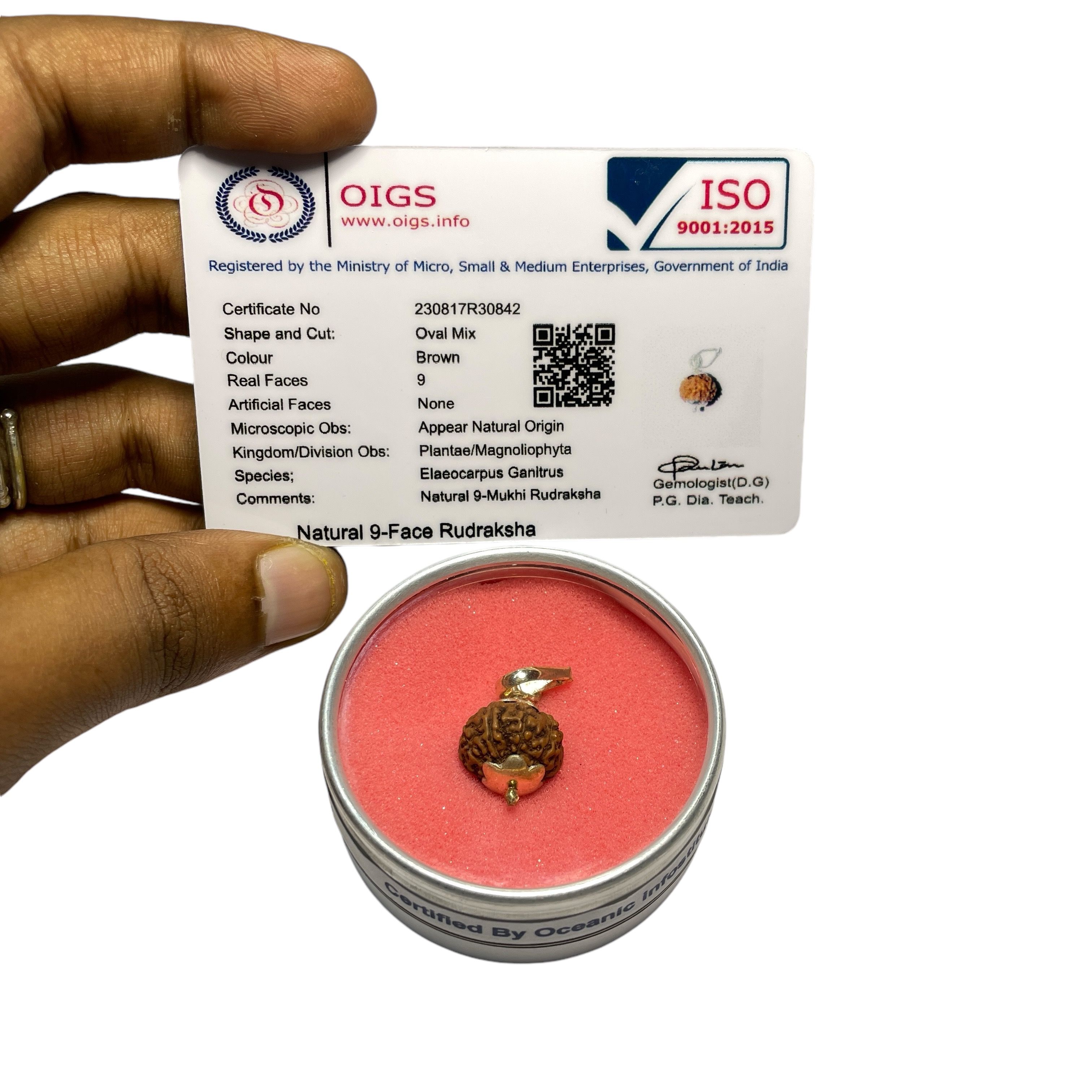 9 Mukhi Rudraksha Pendant for Wearing in Neck Pooja, Astrology/Men Women Boys Girls Meditation, Balance, Protection and Divine Energy Brand : @Rocksmins