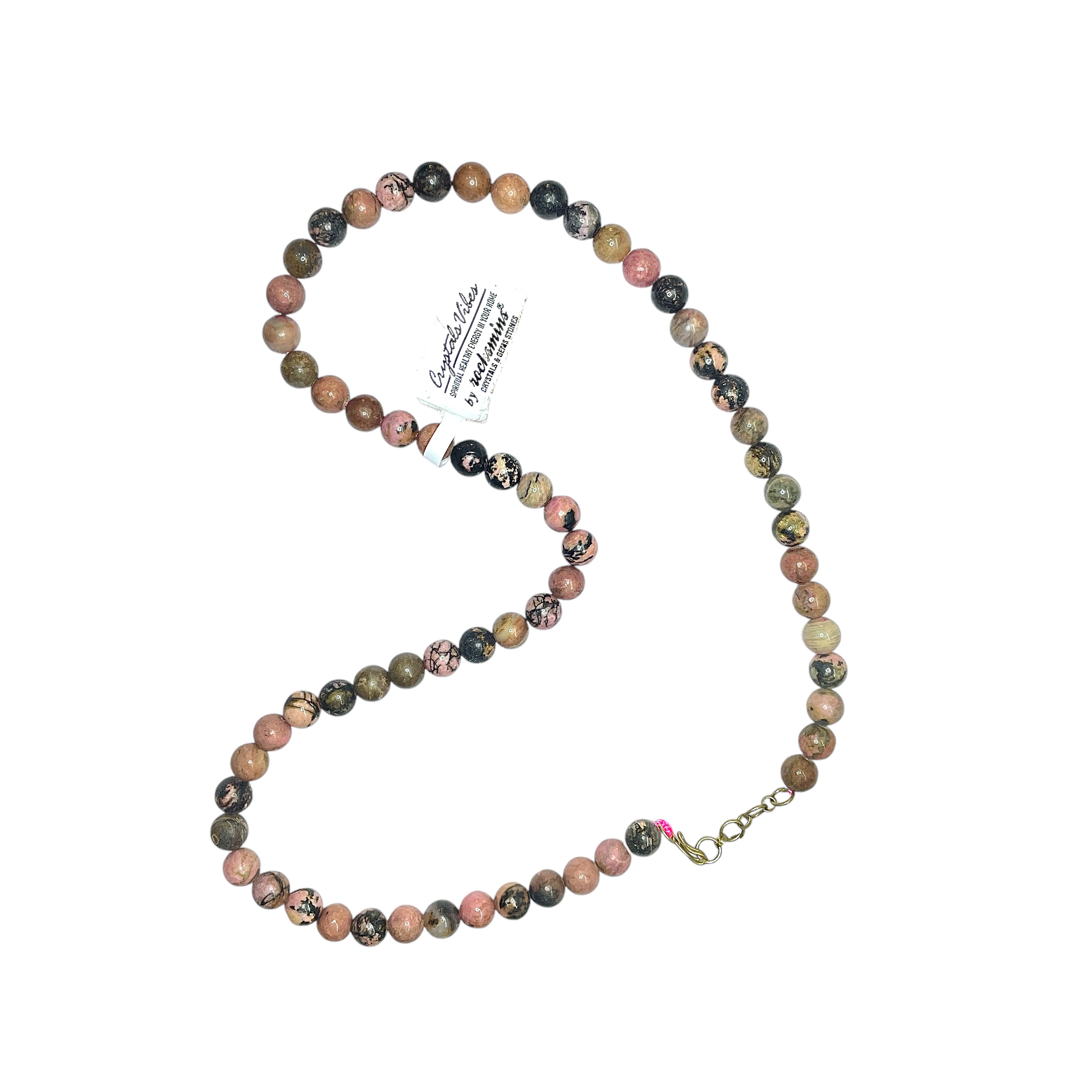 Rhodonite Crystal Necklace. Discover the Power of Natural Crystals with Rocksmins: Elegantly Crafted Crystal Necklaces Infused with Authentic Energies for Enhanced Well-Being and Spiritual Growth