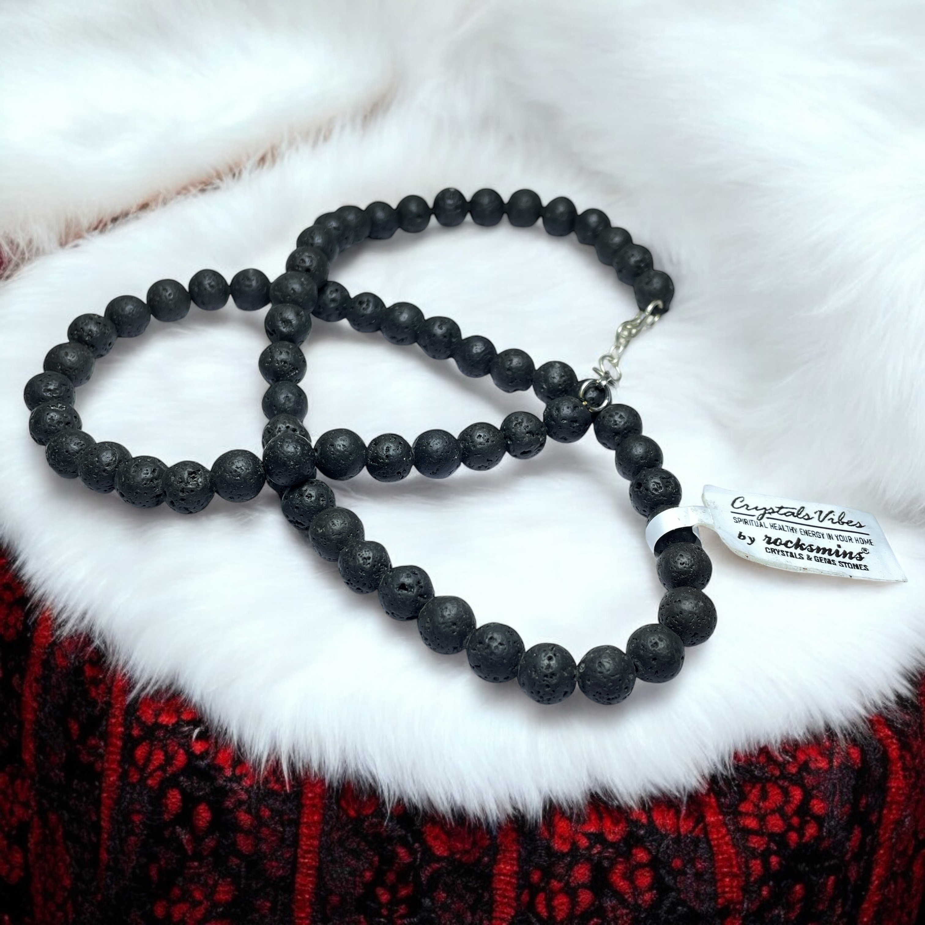Lava Stone Crystal Necklace. Discover the Power of Natural Crystals with Rocksmins: Elegantly Crafted Crystal Necklaces Infused with Authentic Energies for Enhanced Well-Being and Spiritual Growth