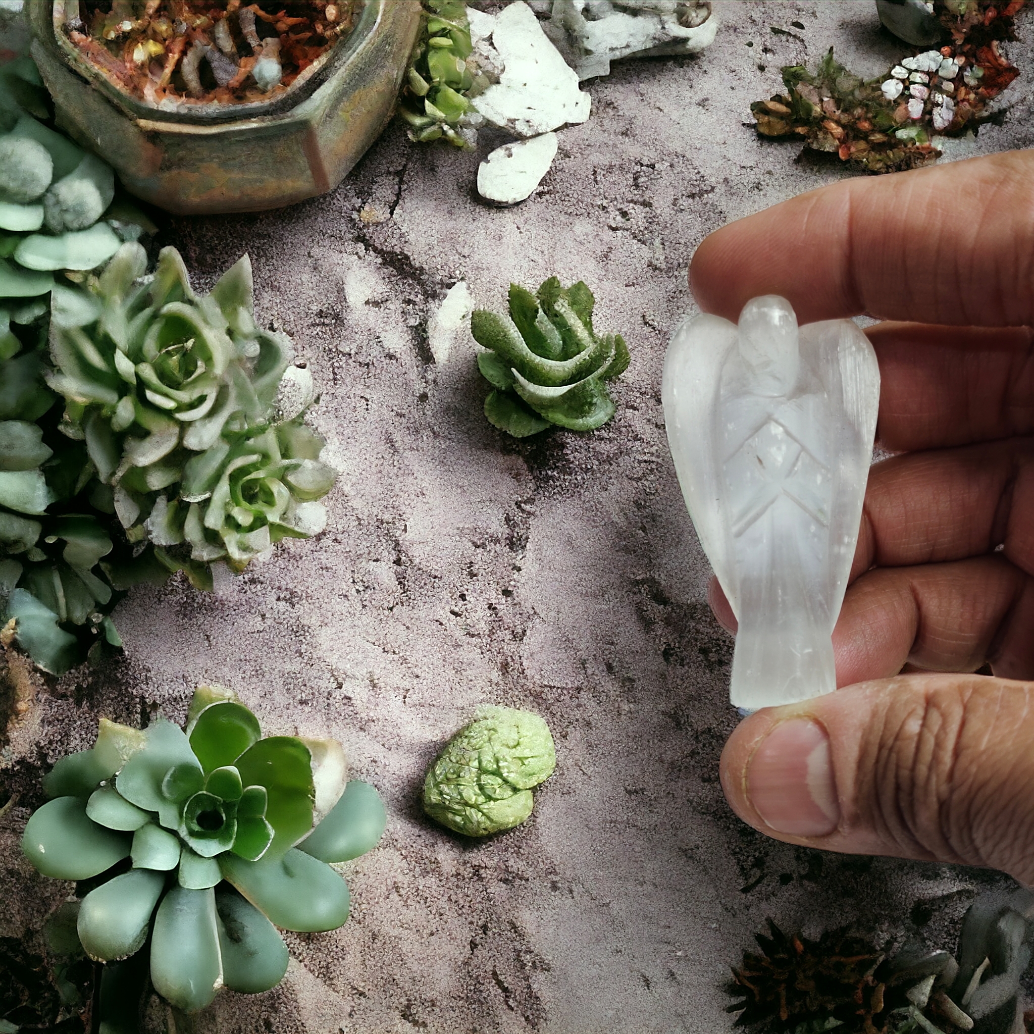 Selenite Angel Natural Crystal 2 Inch Approx Original Semi Precious Stone Pocket Angel Figurines for Reiki Crystal Healing, Crystal Therapy, Meditation, Chakra Balancing Unisex Men Women Brand : Rocksmins