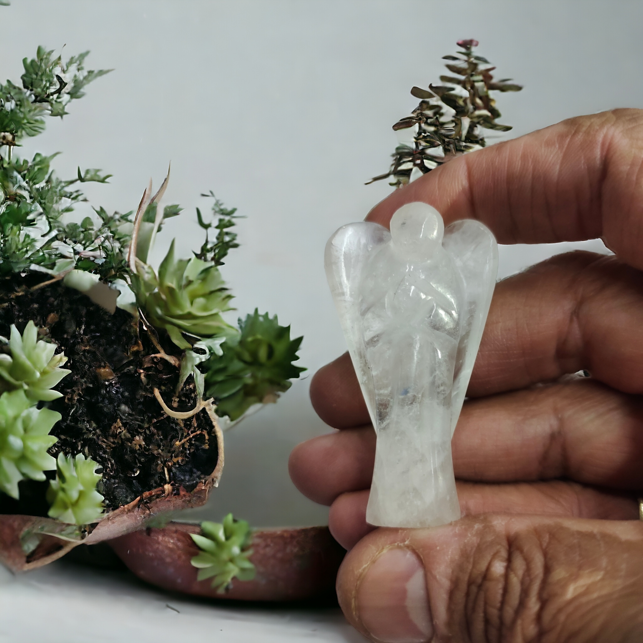 Quartz Clear Angel Natural Crystal 2 Inch Approx Original Semi Precious Stone Pocket Angel Figurines for Reiki Crystal Healing, Crystal Therapy, Meditation, Chakra Balancing Unisex Men Women Brand : Rocksmins