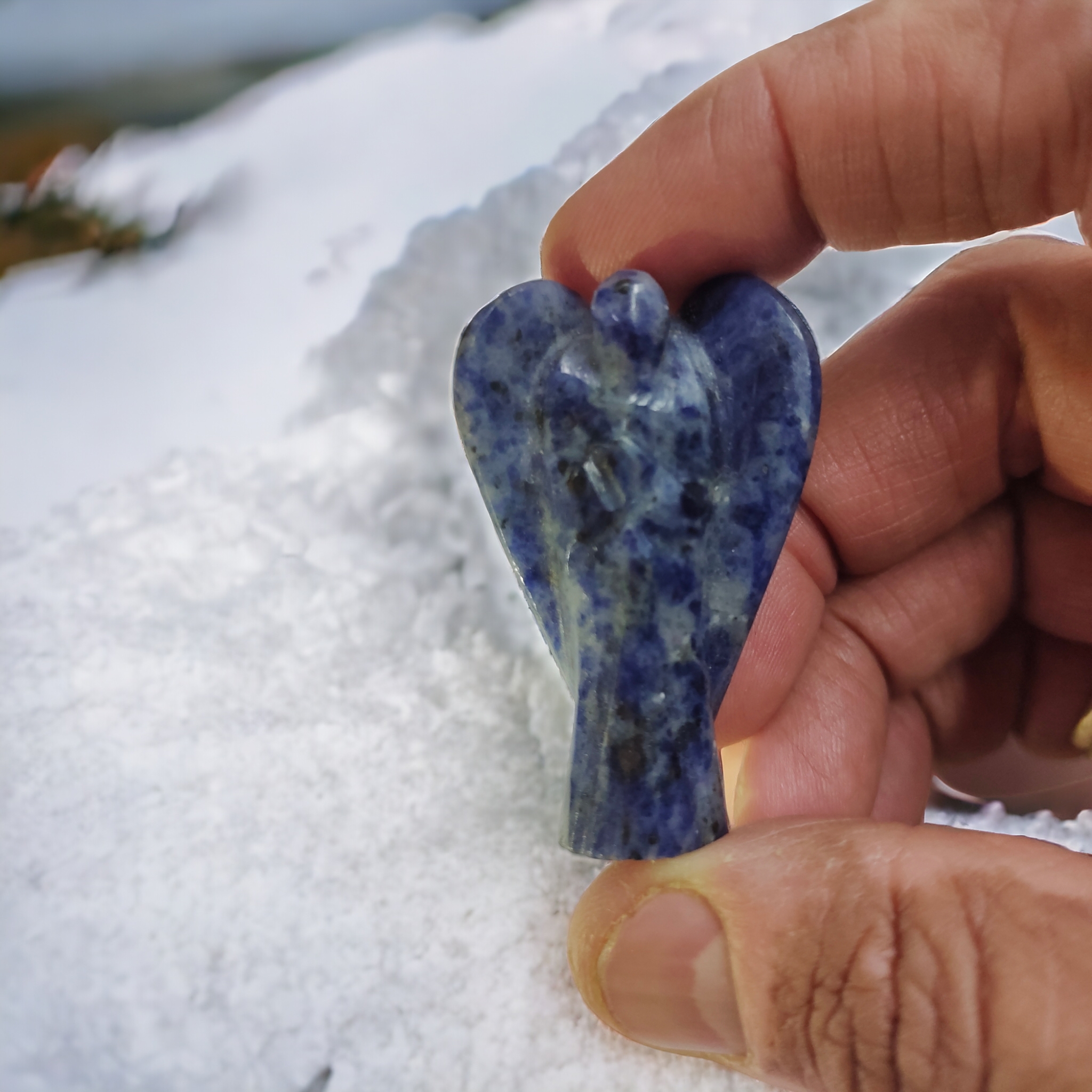 Sodalite Angel Natural Crystal 2 Inch Approx Original Semi Precious Stone Pocket Angel Figurines for Reiki Crystal Healing, Crystal Therapy, Meditation, Chakra Balancing Unisex Men Women Brand : Rocksmins