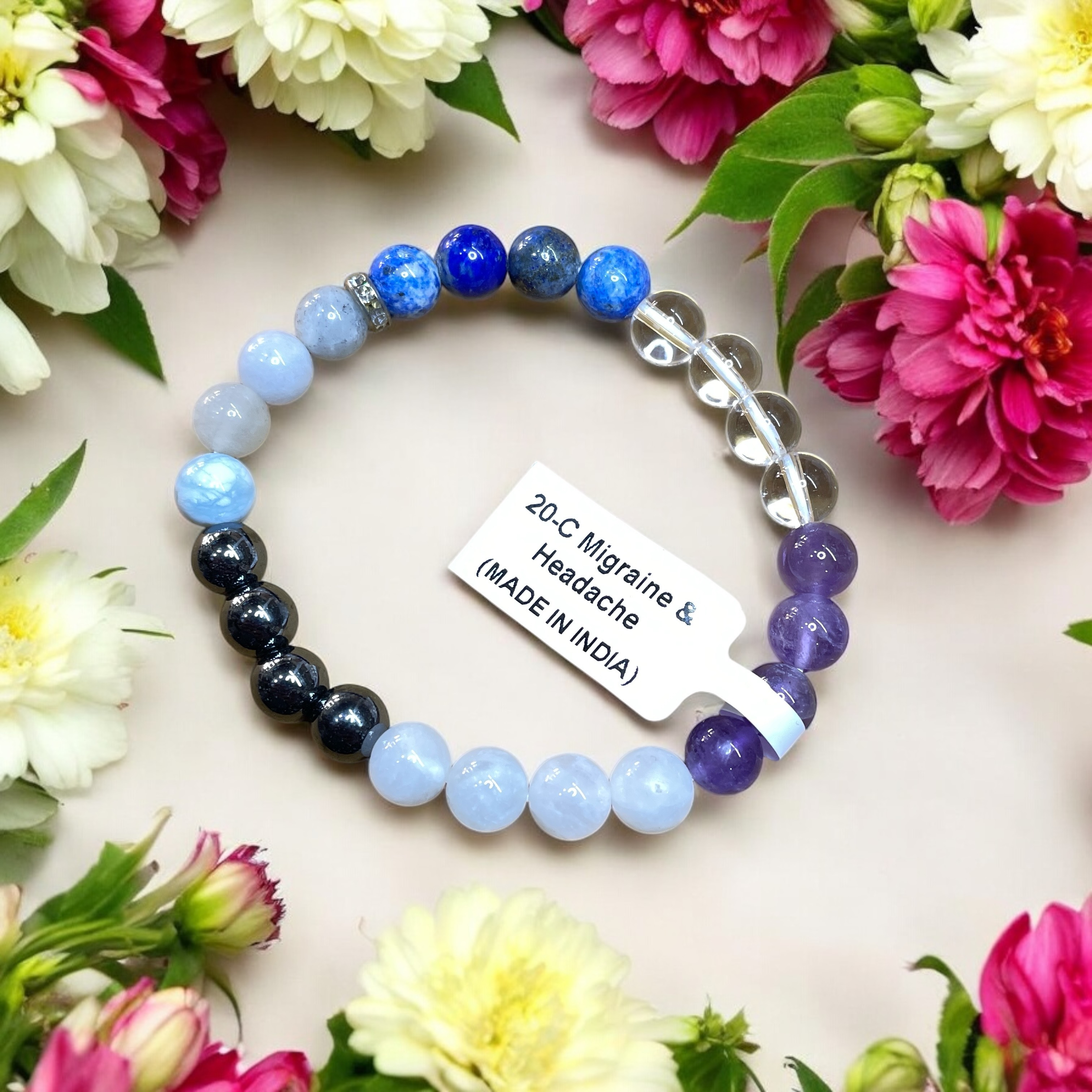 Migraine & Headache Remedies & Intentions Bracelet Natural Made With Original Crystal Stone for Men Women Boy Girl Unisex 8mm Beads Stretchable Brand :- Rocksmins