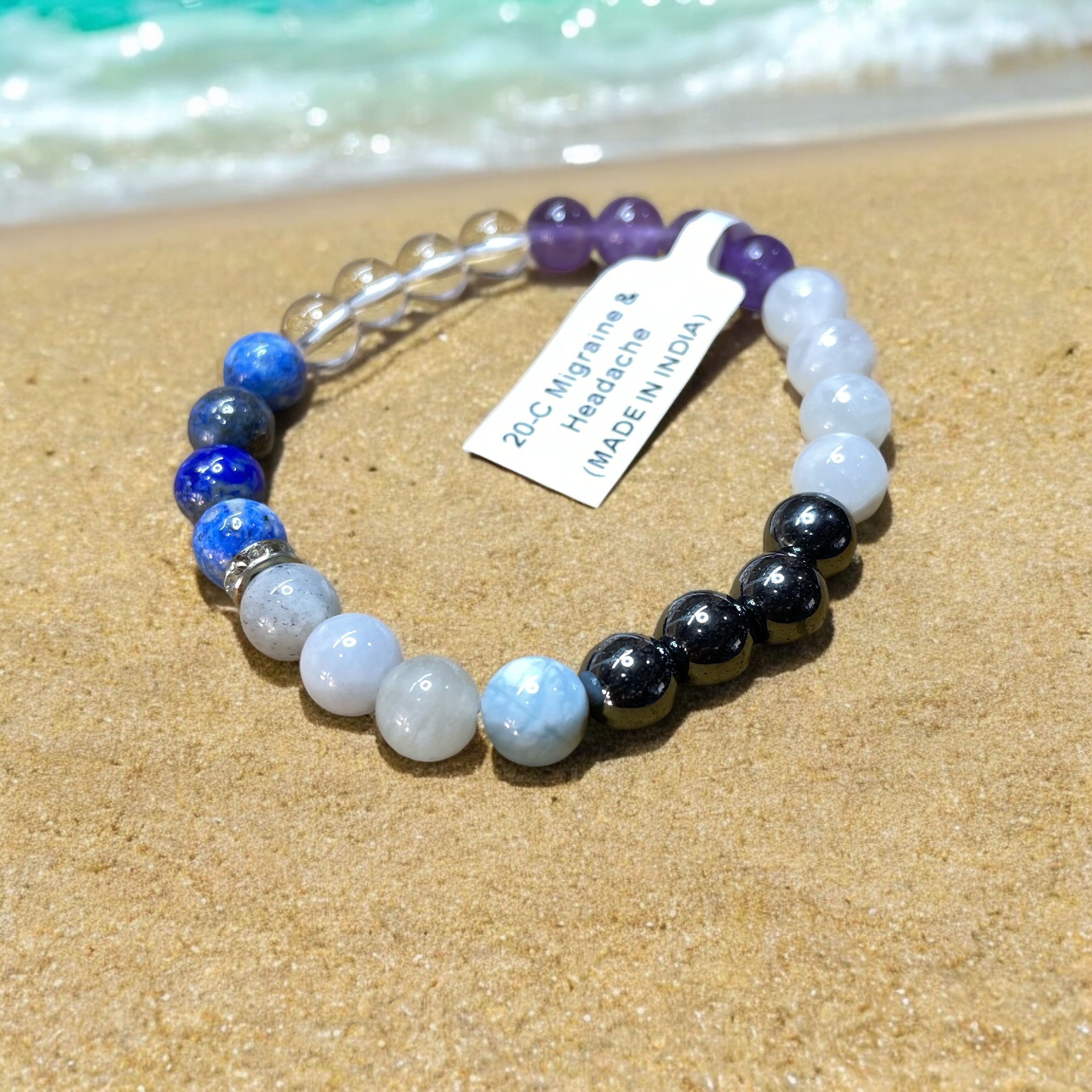 Migraine & Headache Remedies & Intentions Bracelet Natural Made With Original Crystal Stone for Men Women Boy Girl Unisex 8mm Beads Stretchable Brand :- Rocksmins