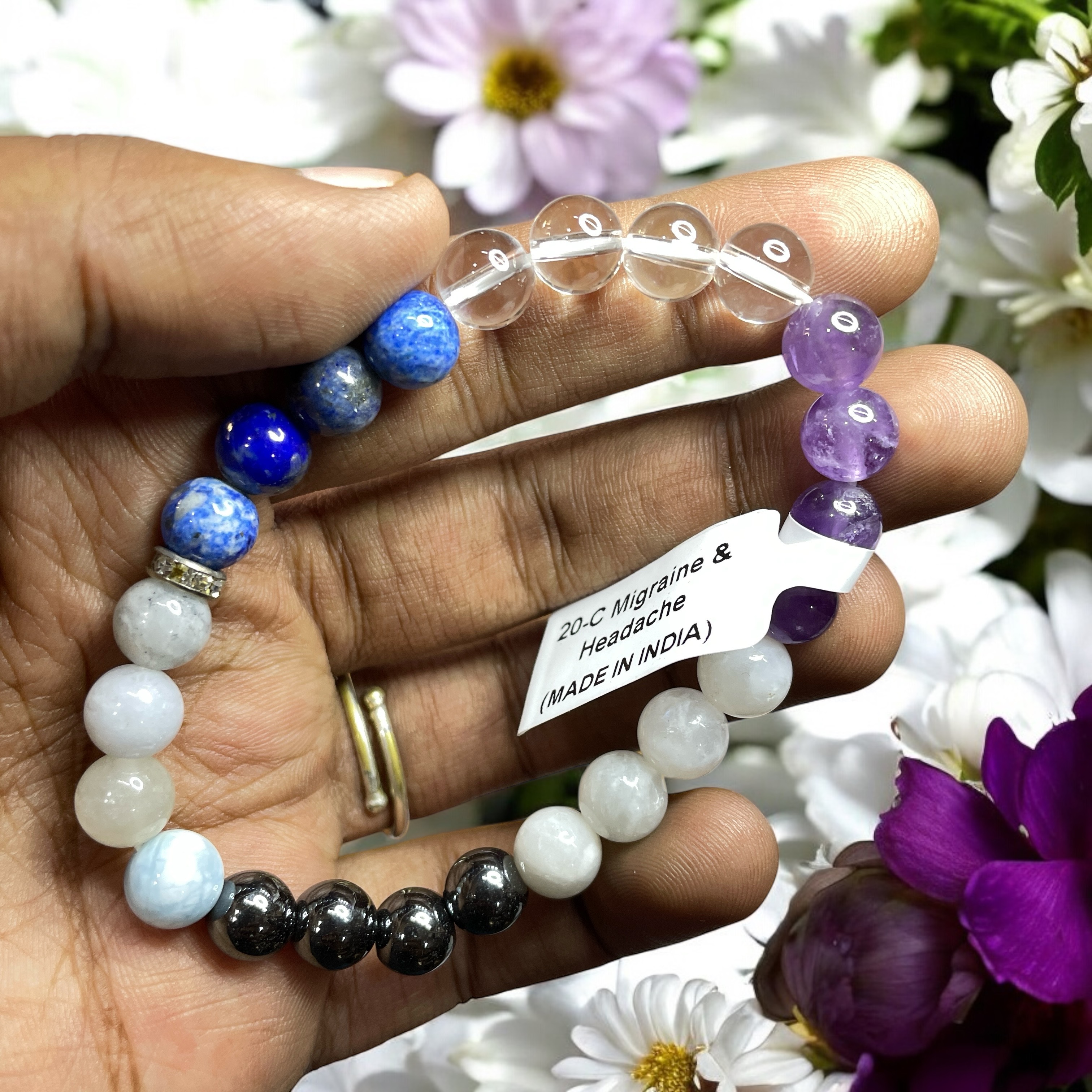 Migraine & Headache Remedies & Intentions Bracelet Natural Made With Original Crystal Stone for Men Women Boy Girl Unisex 8mm Beads Stretchable Brand :- Rocksmins