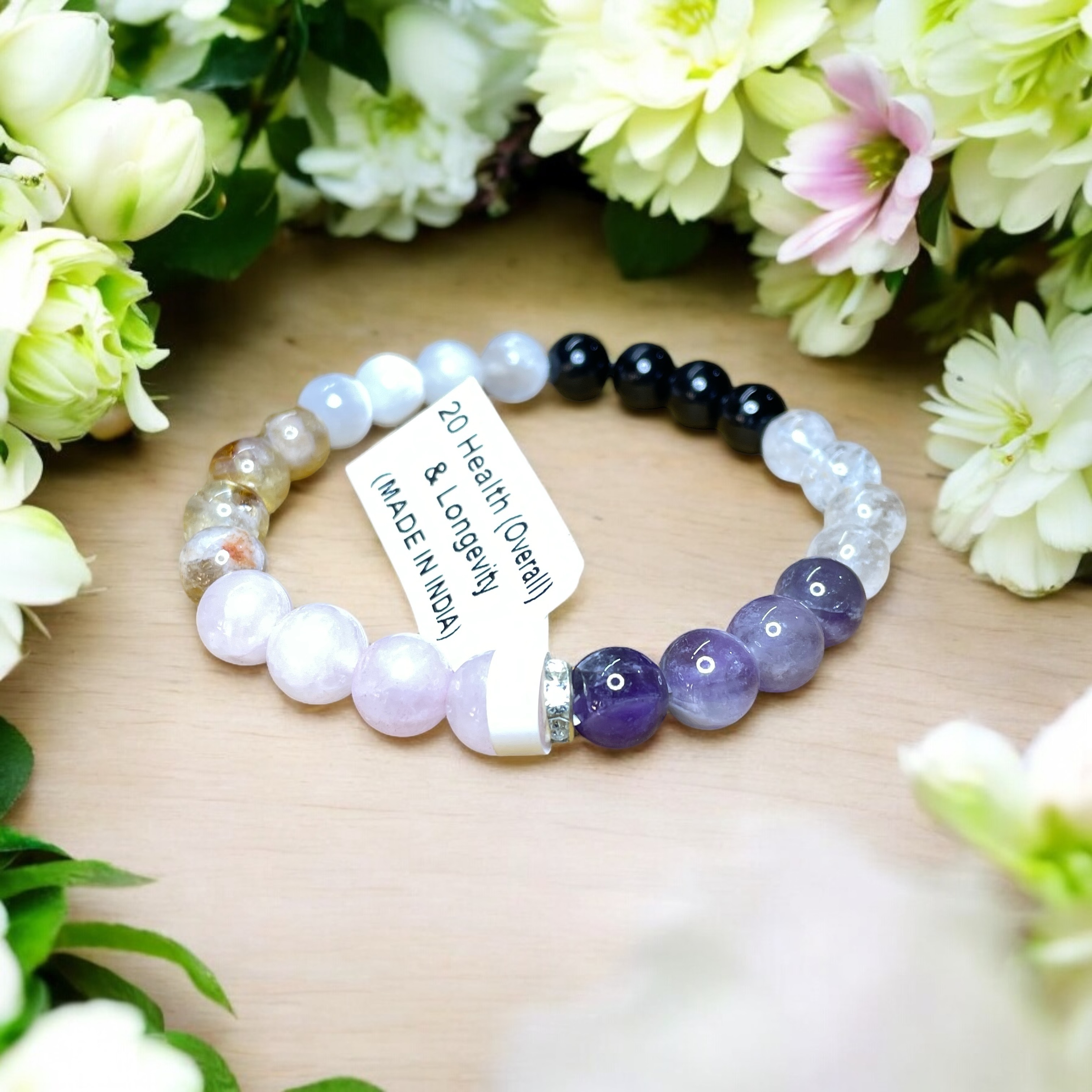 Health (Overall) & Longevity Remedies & Intentions Bracelet Natural Made With Original Crystal Stone for Men Women Boy Girl Unisex 8mm Beads Stretchable Brand :- Rocksmins