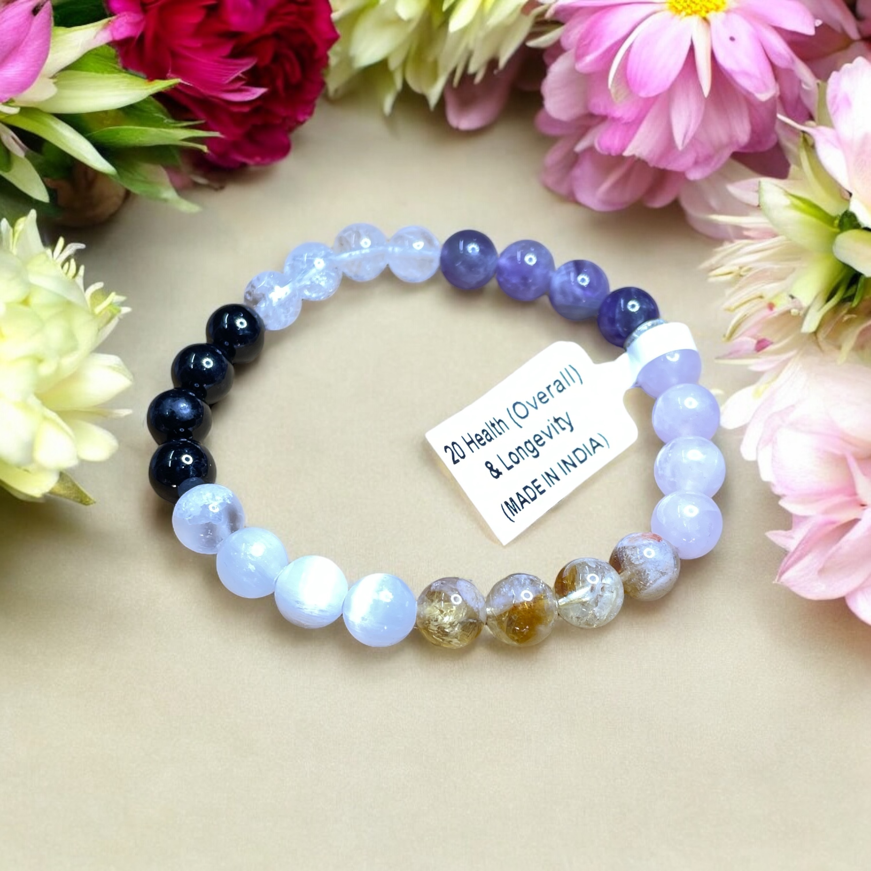 Health (Overall) & Longevity Remedies & Intentions Bracelet Natural Made With Original Crystal Stone for Men Women Boy Girl Unisex 8mm Beads Stretchable Brand :- Rocksmins
