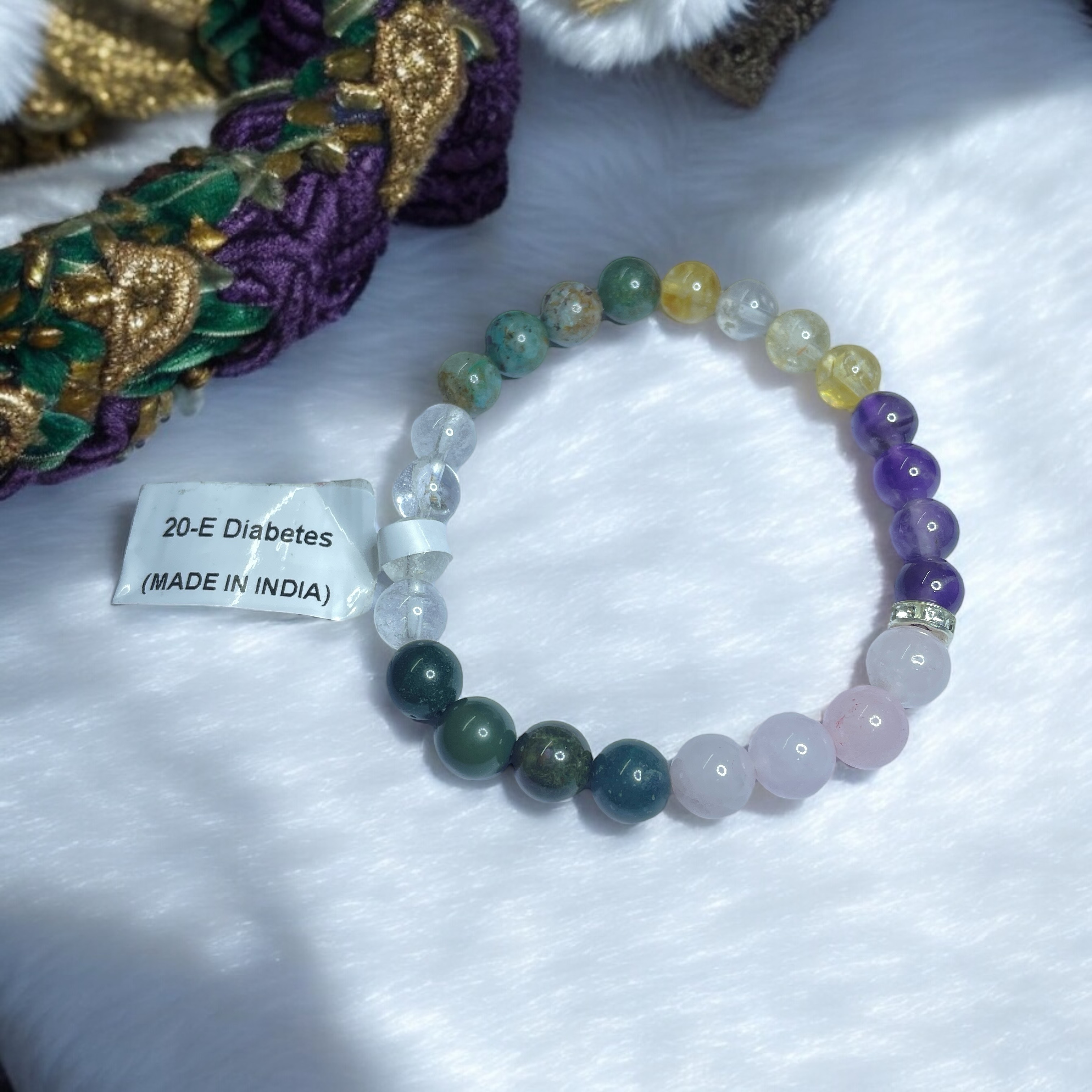 Diabetes Relief Remedies & Intentions Bracelet Natural Made With Original Crystal Stone for Men Women Boy Girl Unisex 8mm Beads Stretchable Brand :- Rocksmins