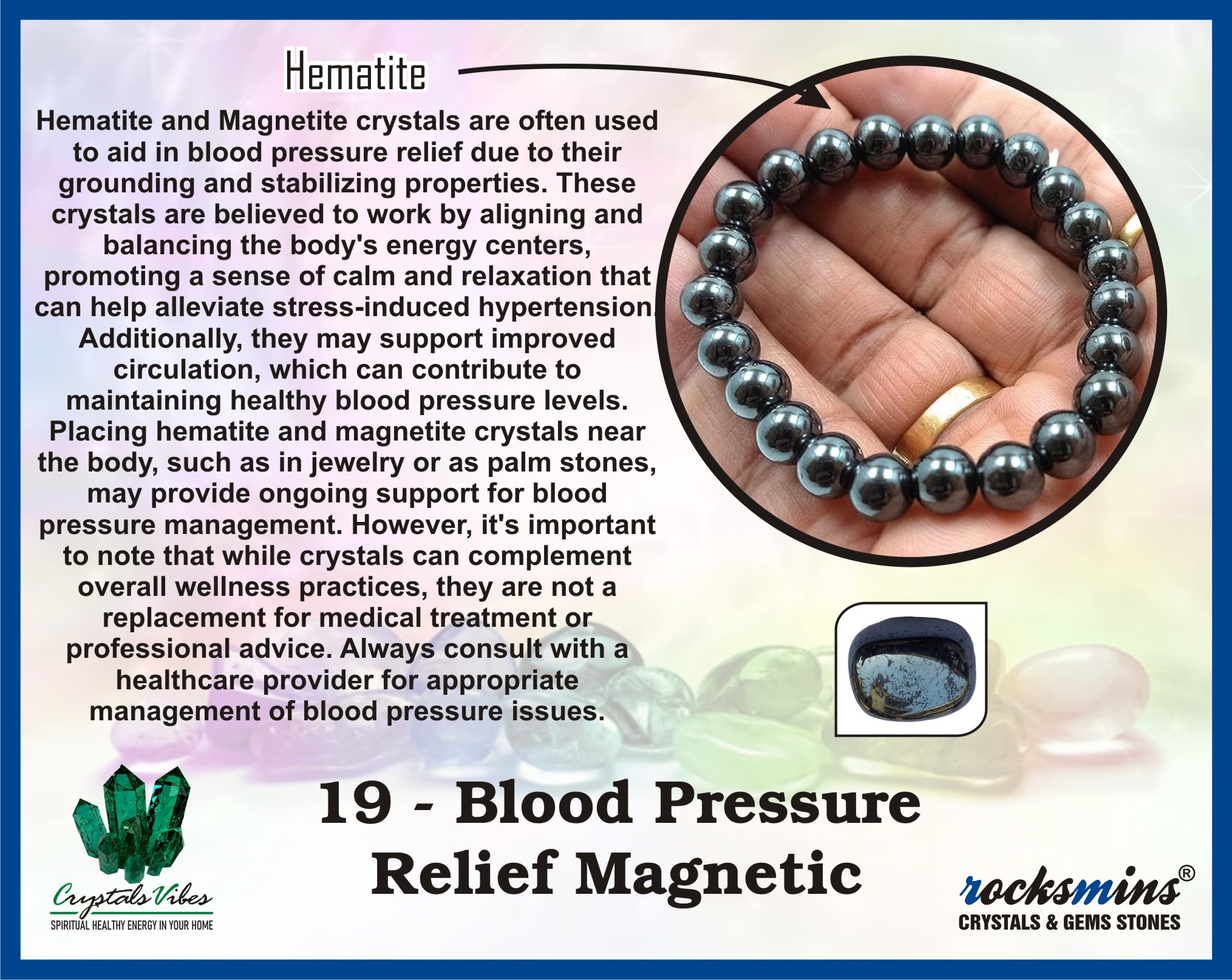 Blood Pressure Remedies & Intentions Bracelet Natural Made With Original Crystal Stone for Men Women Boy Girl Unisex 8mm Beads Stretchable Brand :- Rocksmins