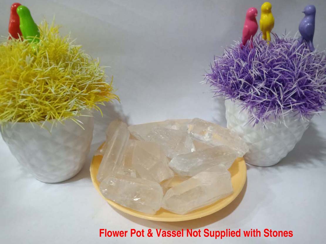 Quartz Crystal Pencil Natural Rough Stone 100gm+ For Reiki, Healing Aura Cleaning, Tumbling, Vastu, Meditation, Gardening, Decoration & Remove Negative Energy (Raw)   Brand : Rocksmins