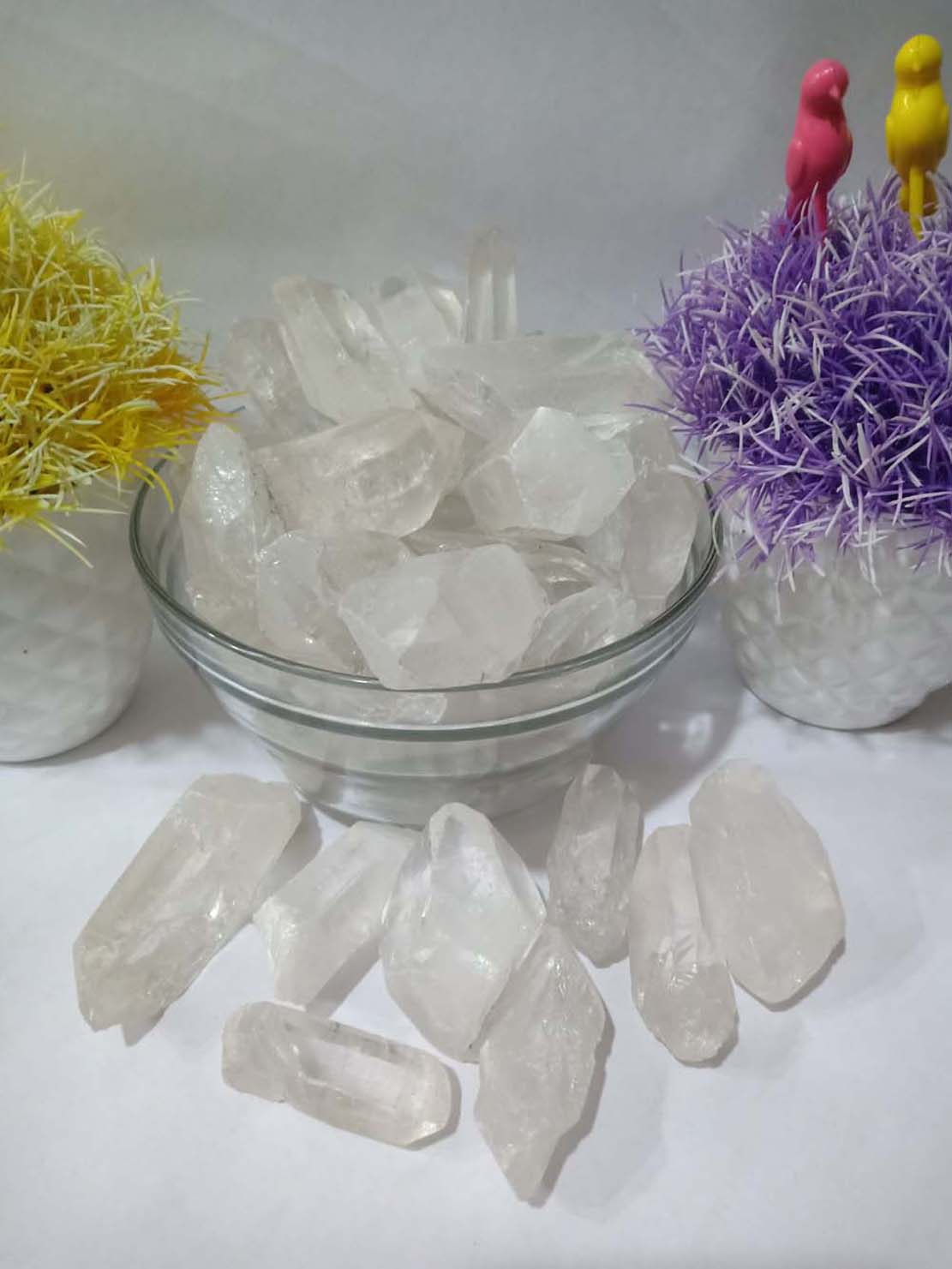 Quartz Crystal Pencil Natural Rough Stone 100gm+ For Reiki, Healing Aura Cleaning, Tumbling, Vastu, Meditation, Gardening, Decoration & Remove Negative Energy (Raw)   Brand : Rocksmins