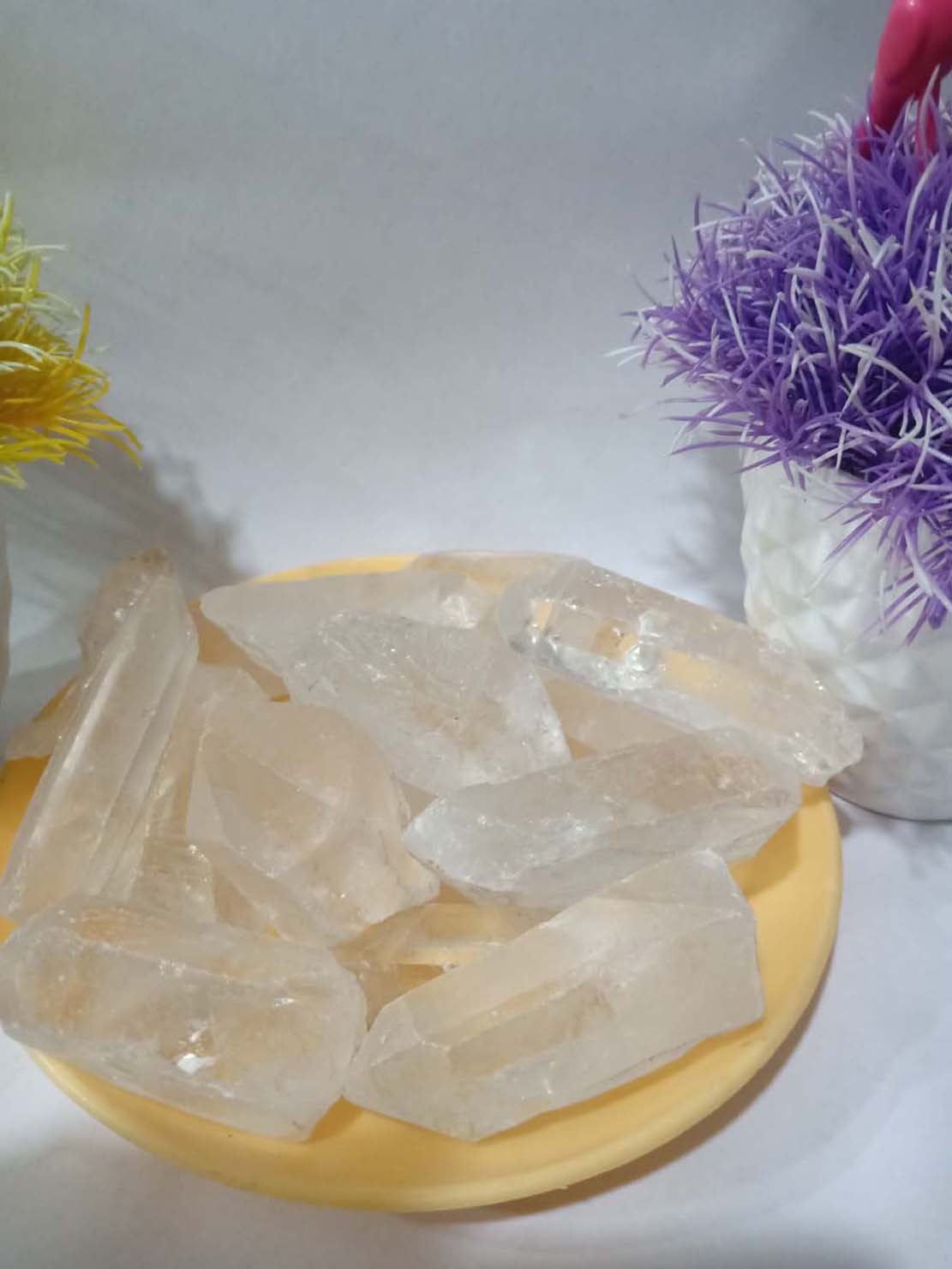 Quartz Crystal Pencil Natural Rough Stone 100gm+ For Reiki, Healing Aura Cleaning, Tumbling, Vastu, Meditation, Gardening, Decoration & Remove Negative Energy (Raw)   Brand : Rocksmins