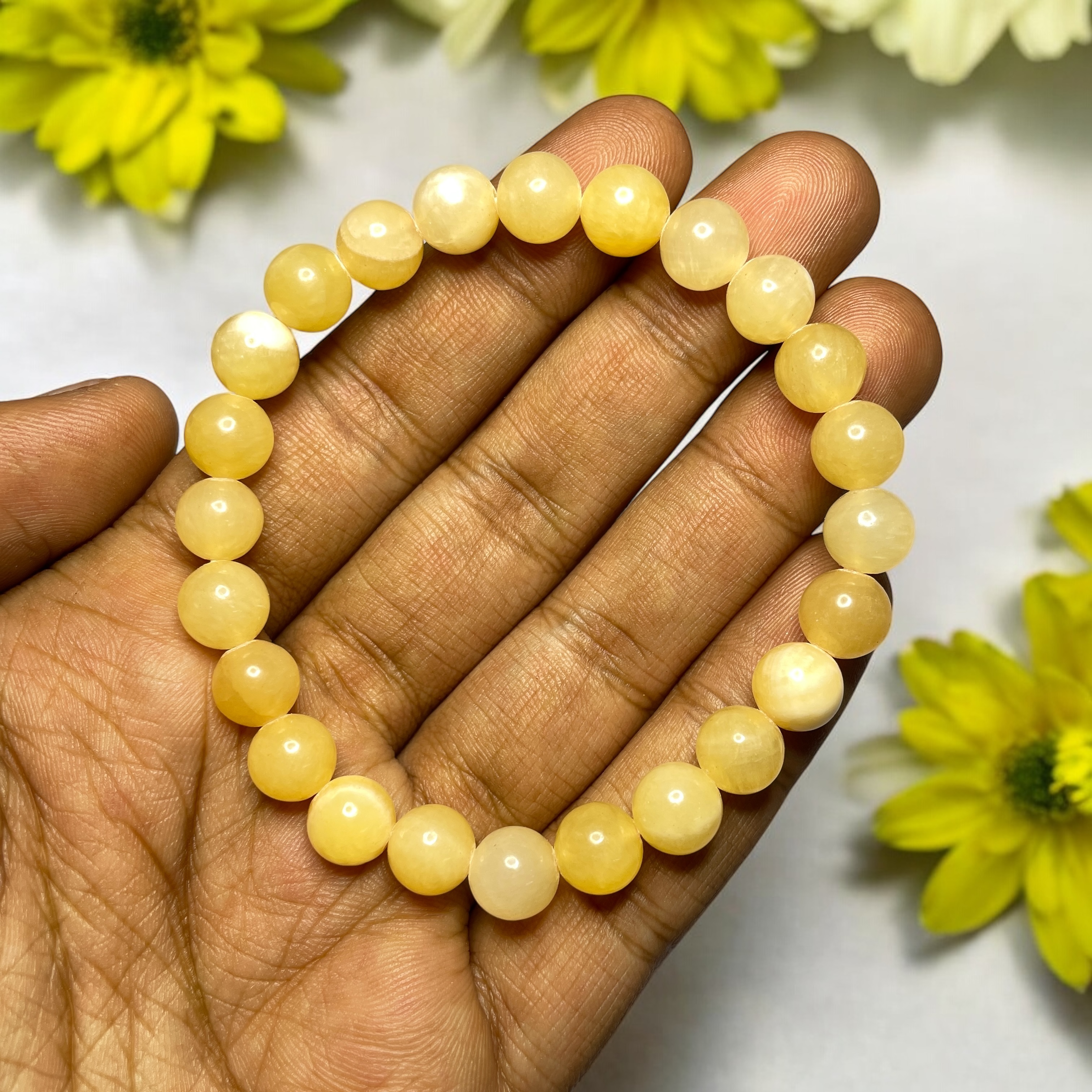 Calcite/Celesite Yellow Bracelet Natural Original Crystal Certified Real Stone Stylish for Men Women Boy Girl Unisex 8mm Beads Stretchable