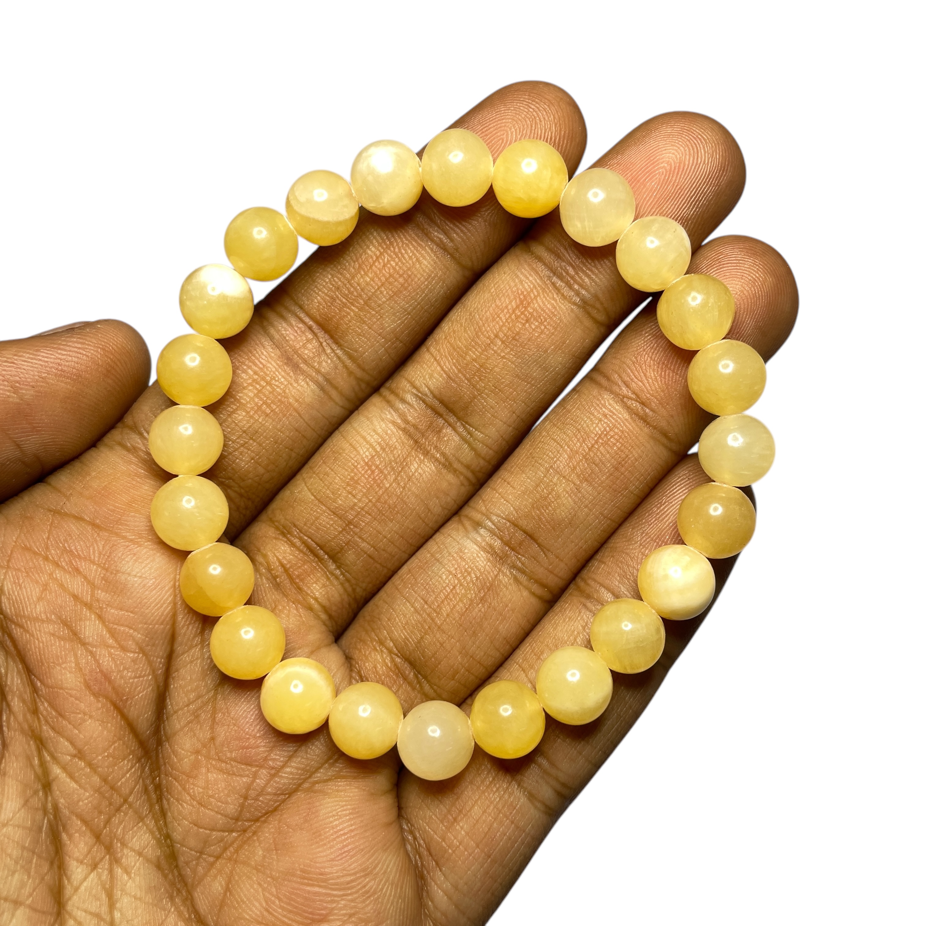 Calcite/Celesite Yellow Bracelet Natural Original Crystal Certified Real Stone Stylish for Men Women Boy Girl Unisex 8mm Beads Stretchable
