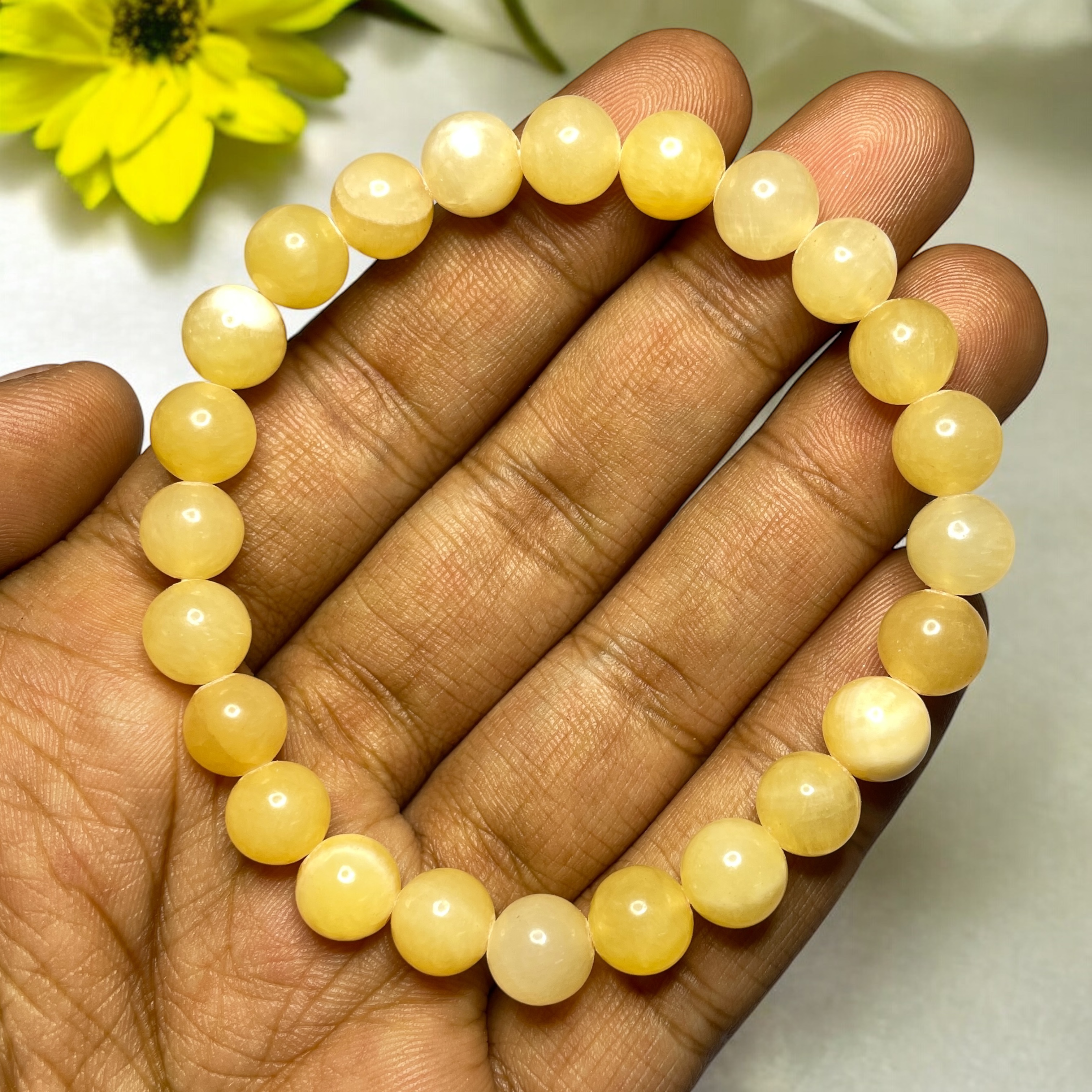 Calcite/Celesite Yellow Bracelet Natural Original Crystal Certified Real Stone Stylish for Men Women Boy Girl Unisex 8mm Beads Stretchable